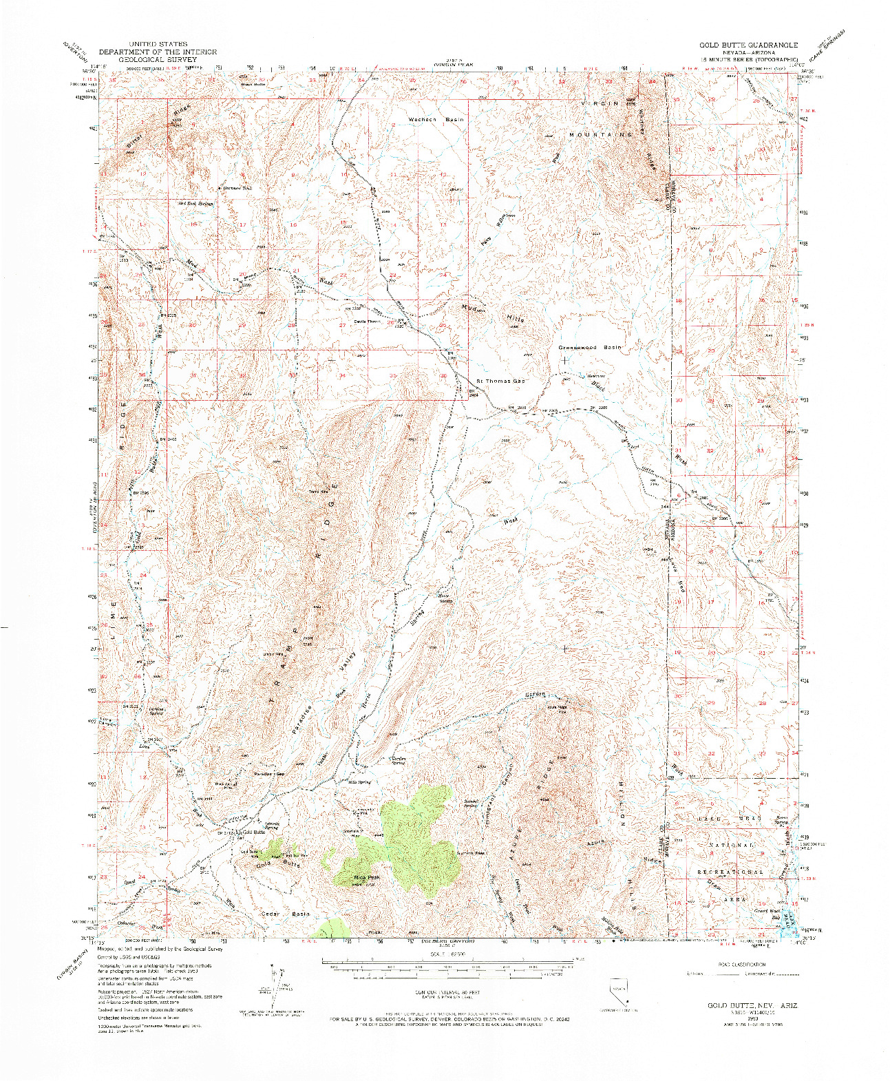 USGS 1:62500-SCALE QUADRANGLE FOR GOLD BUTTE, NV 1953