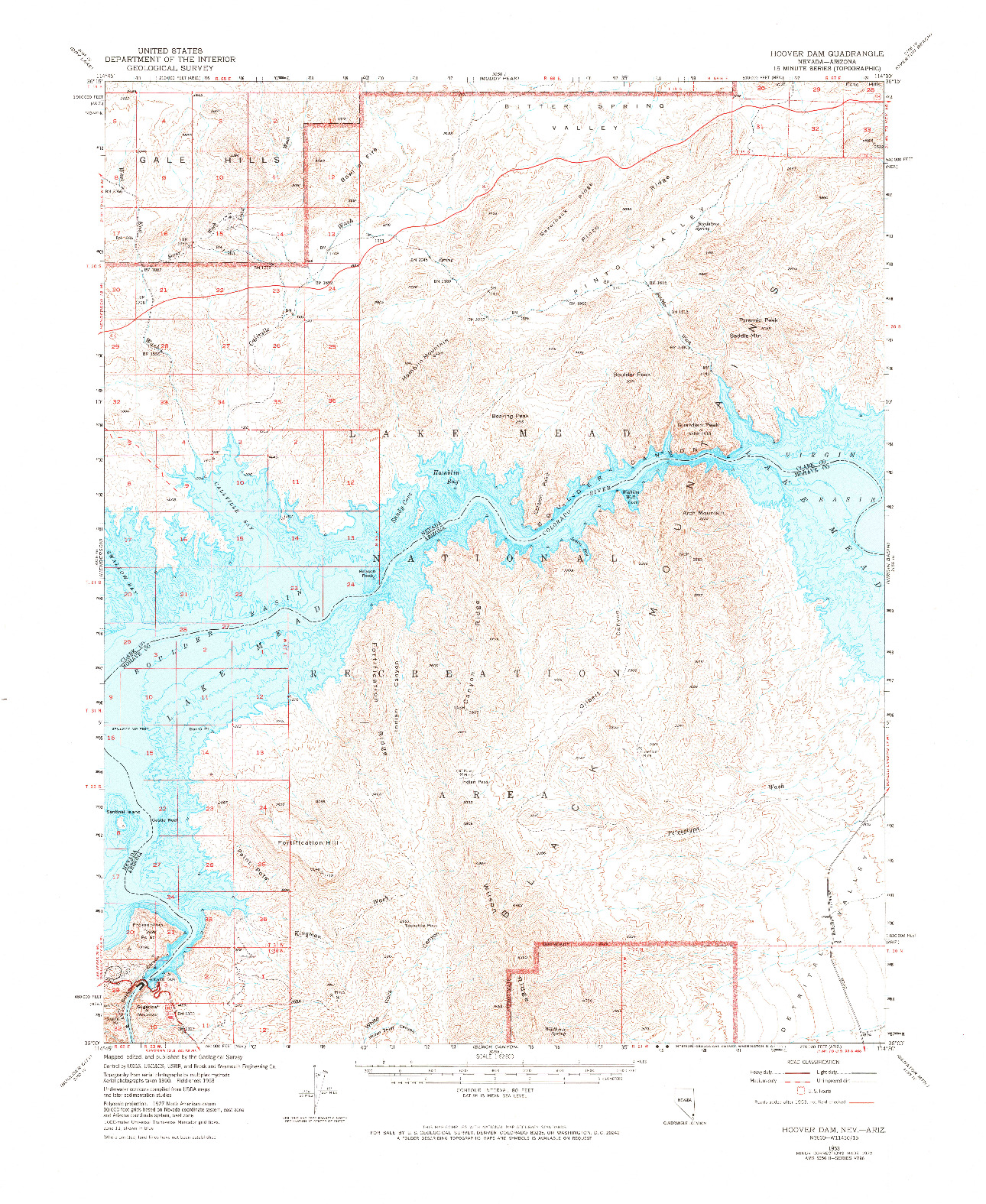 USGS 1:62500-SCALE QUADRANGLE FOR HOOVER DAM, NV 1953