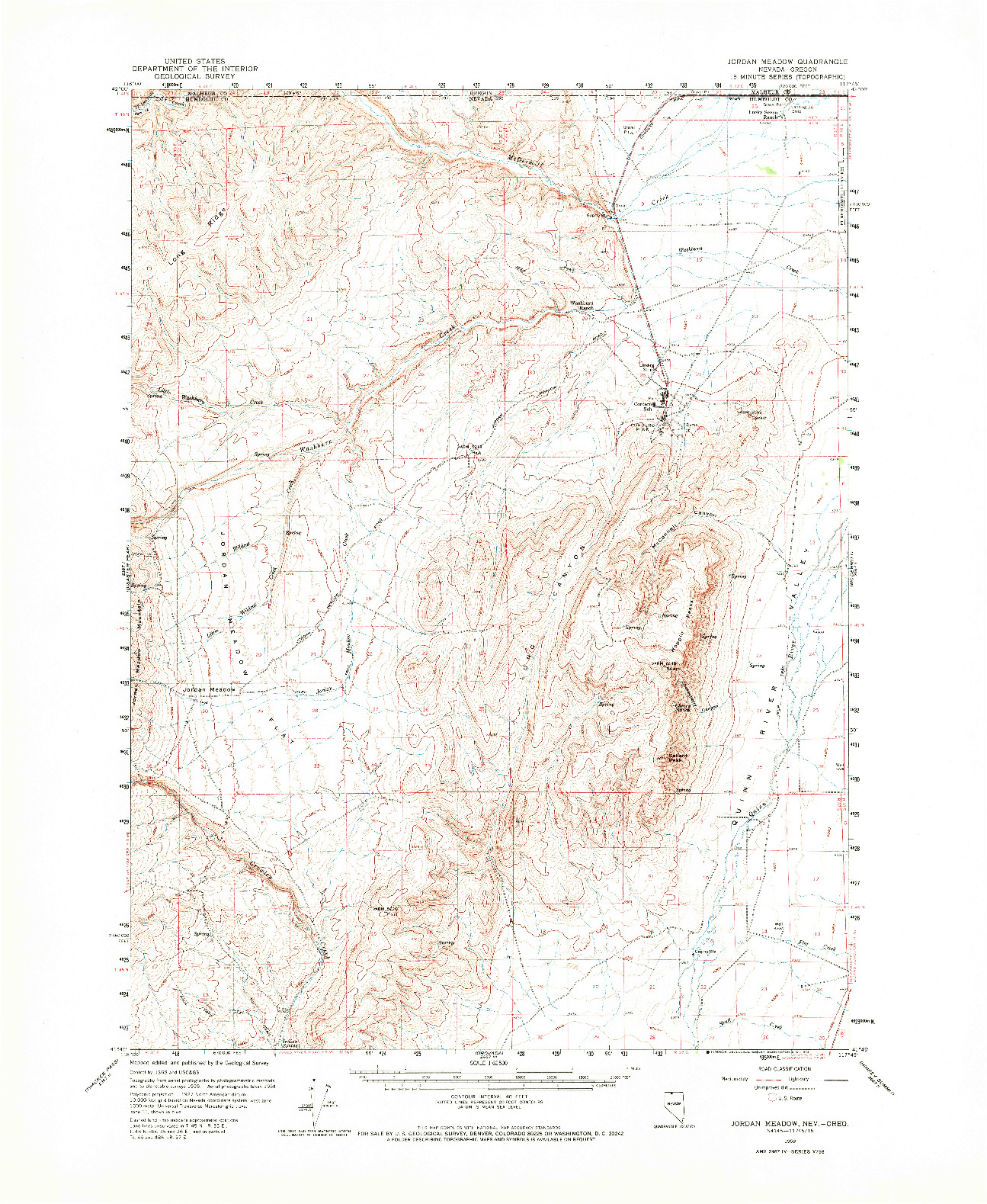 USGS 1:62500-SCALE QUADRANGLE FOR JORDAN MEADOW, NV 1959