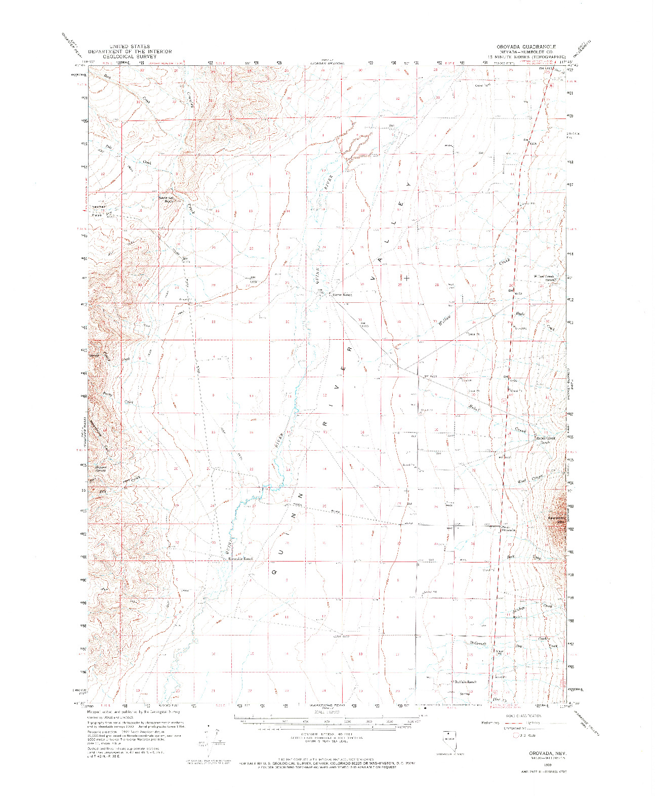 USGS 1:62500-SCALE QUADRANGLE FOR OROVADA, NV 1959