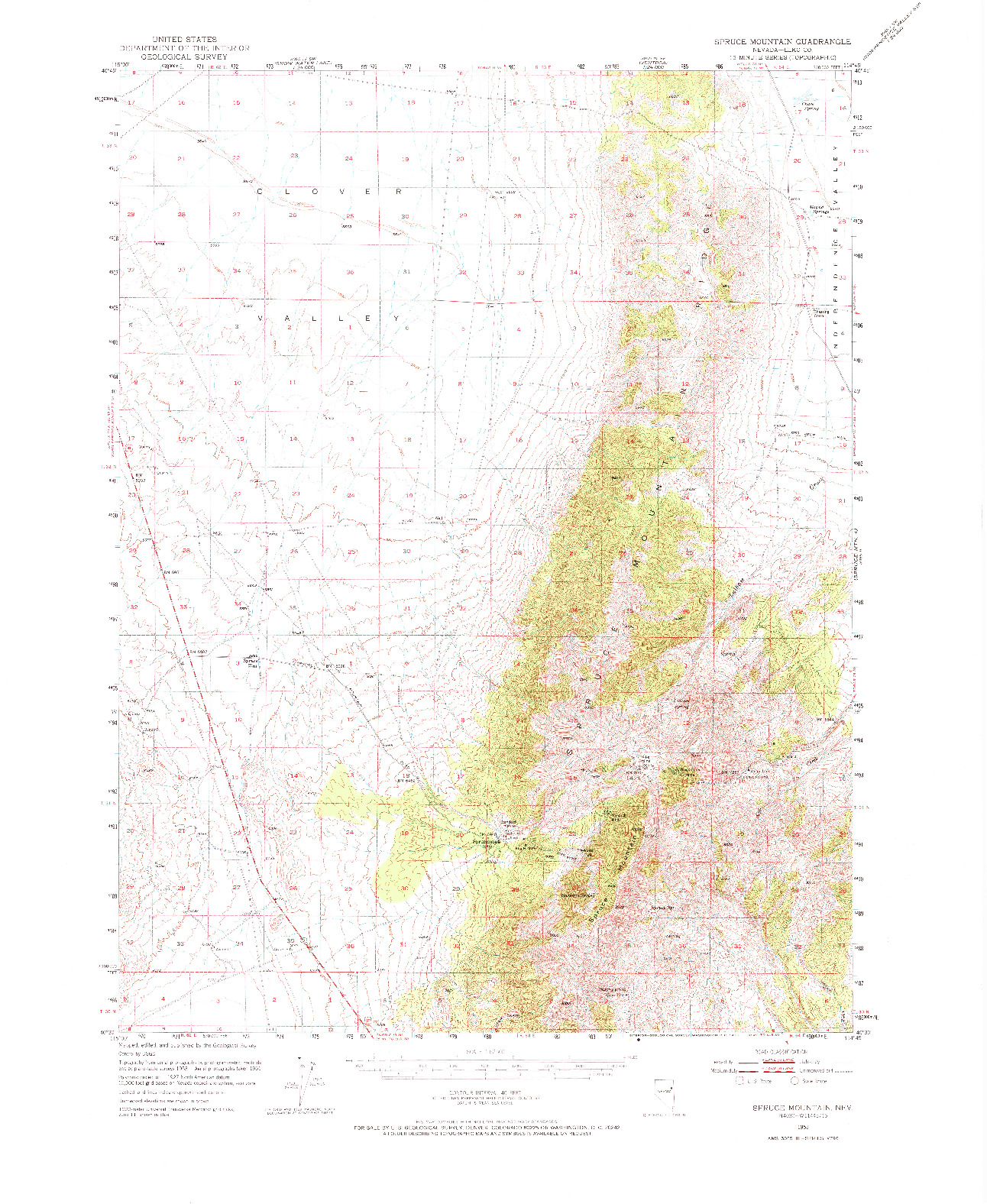 USGS 1:62500-SCALE QUADRANGLE FOR SPRUCE MOUNTAIN, NV 1953