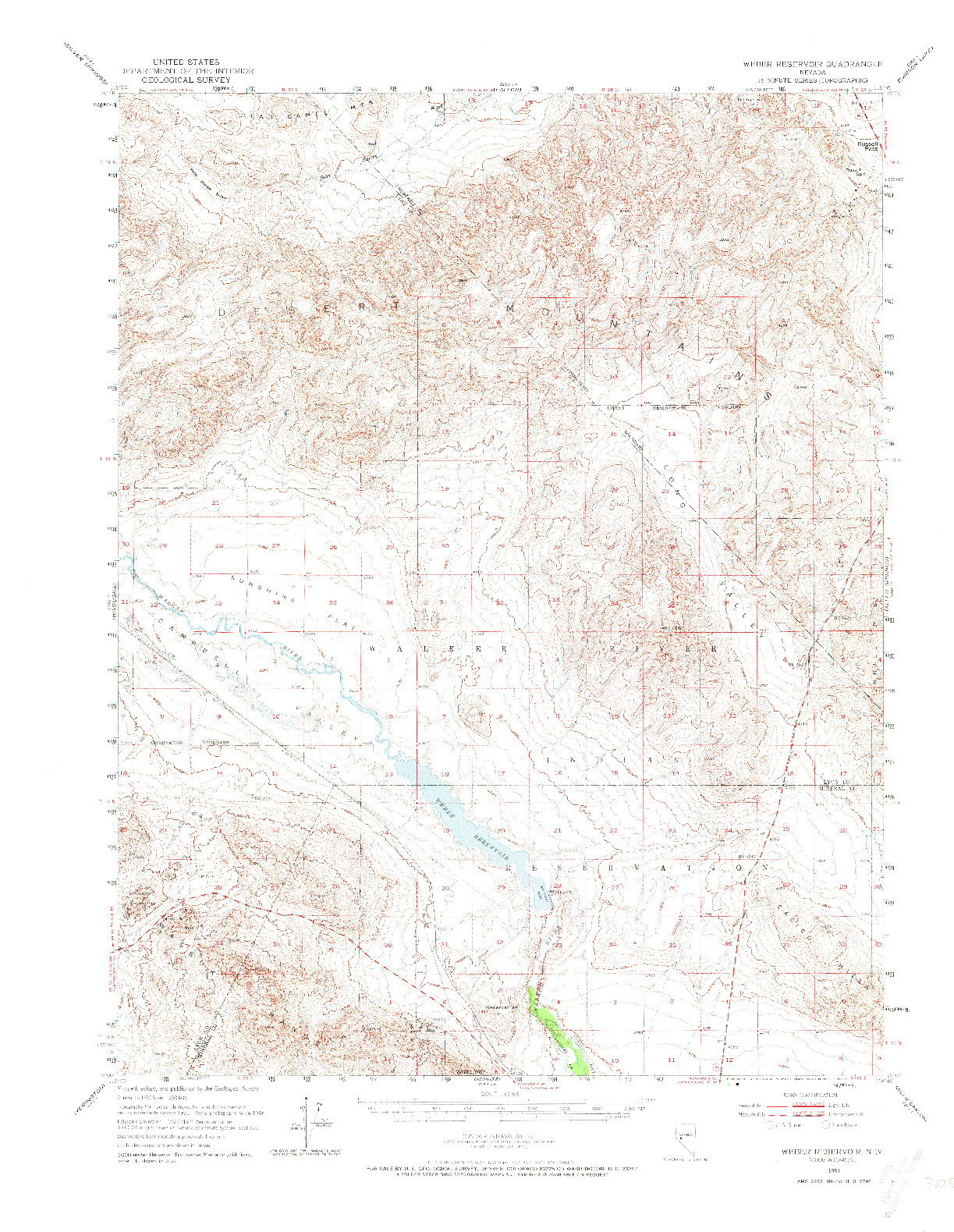 USGS 1:62500-SCALE QUADRANGLE FOR WEBER RESERVOIR, NV 1951