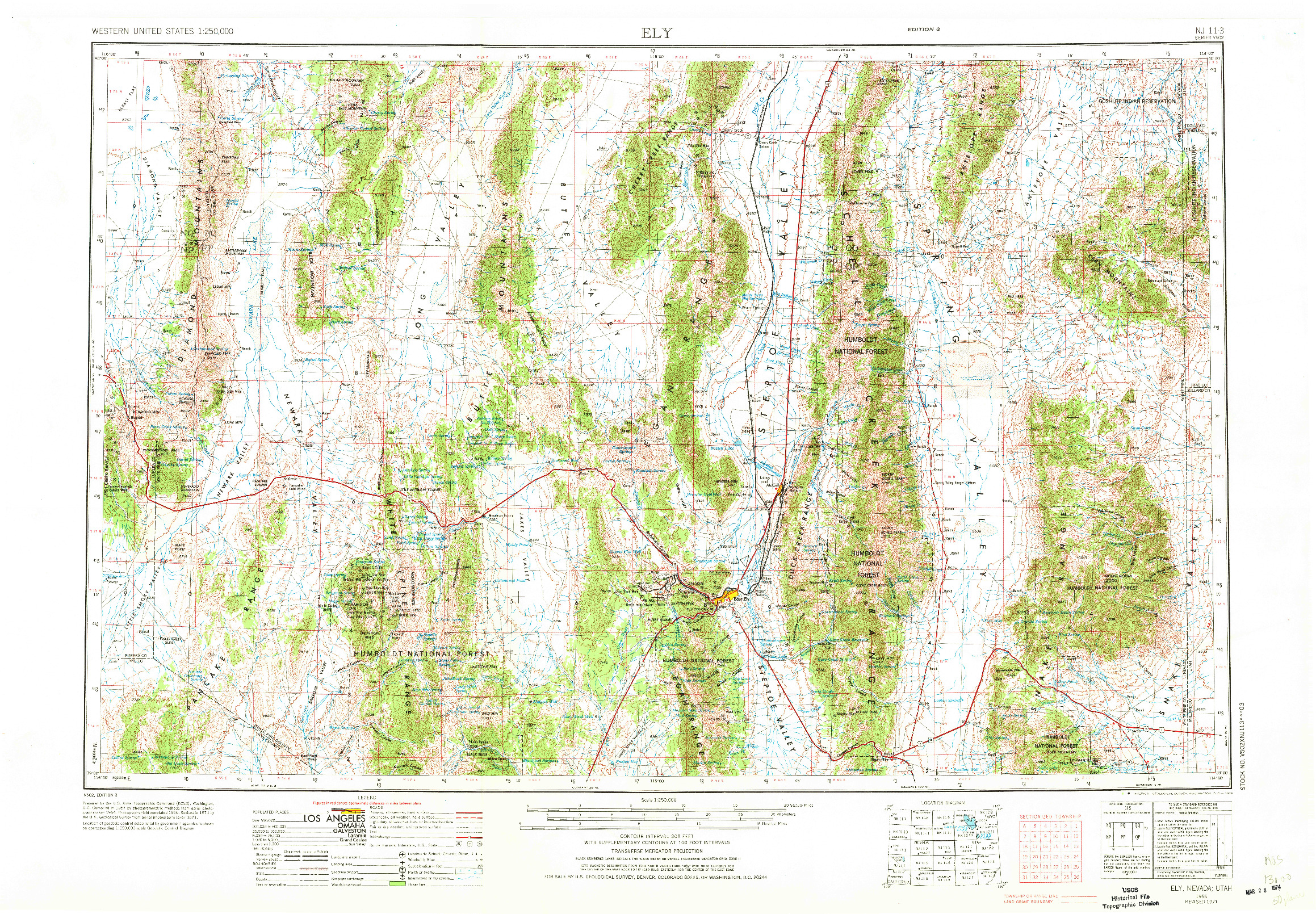 USGS 1:250000-SCALE QUADRANGLE FOR ELY, NV 1956