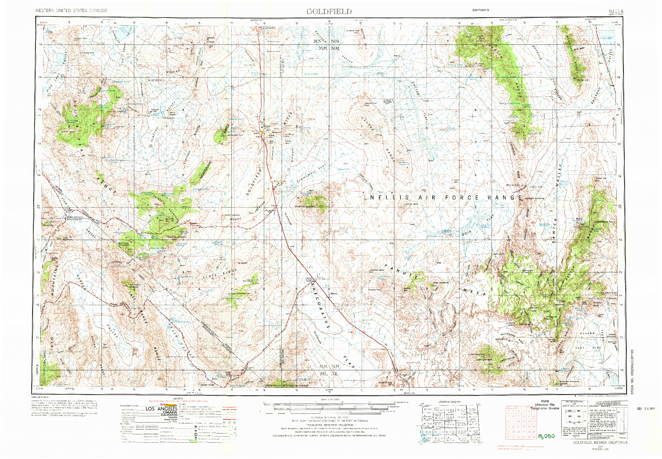 USGS 1:250000-SCALE QUADRANGLE FOR GOLDFIELD, NV 1954