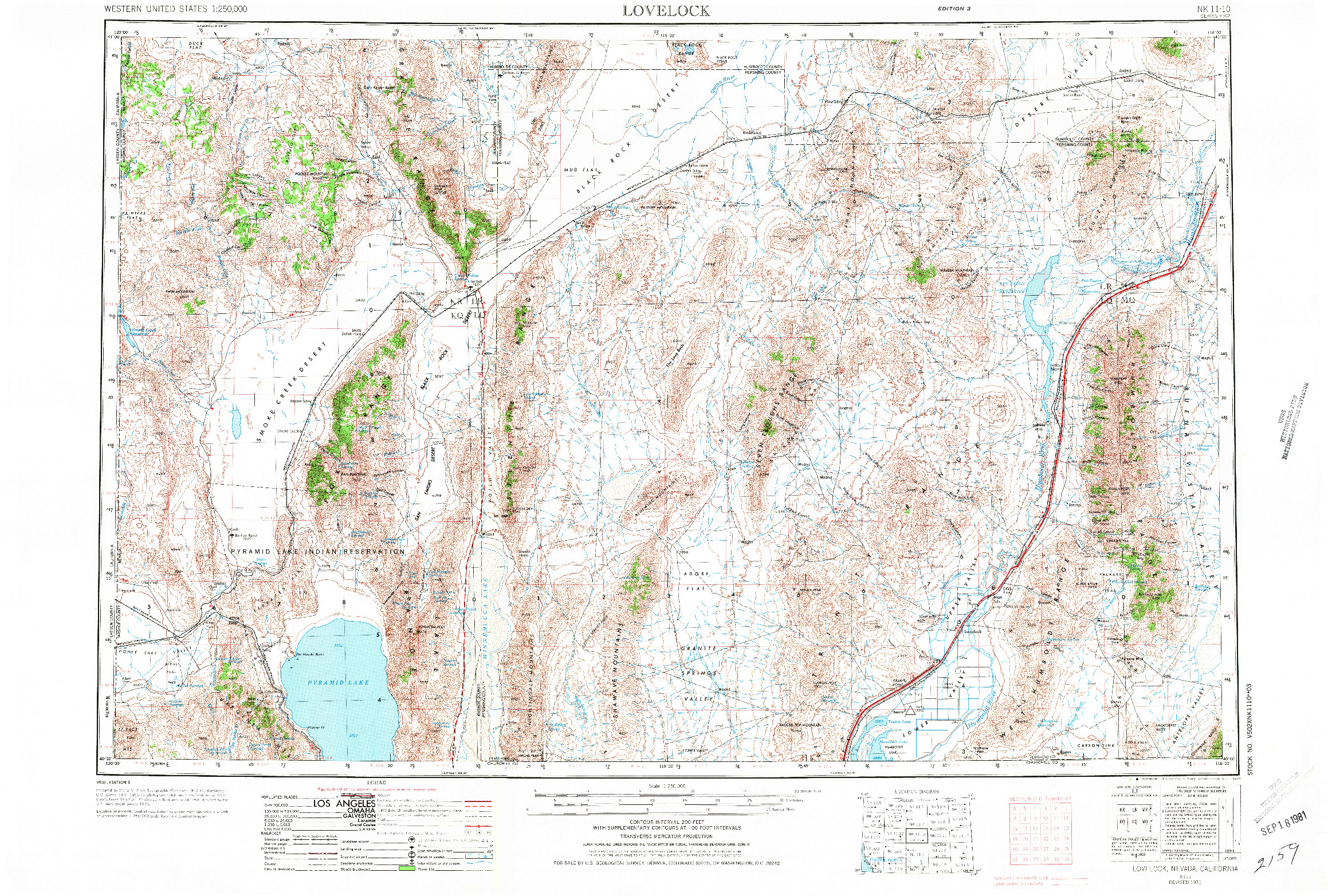 USGS 1:250000-SCALE QUADRANGLE FOR LOVELOCK, NV 1955