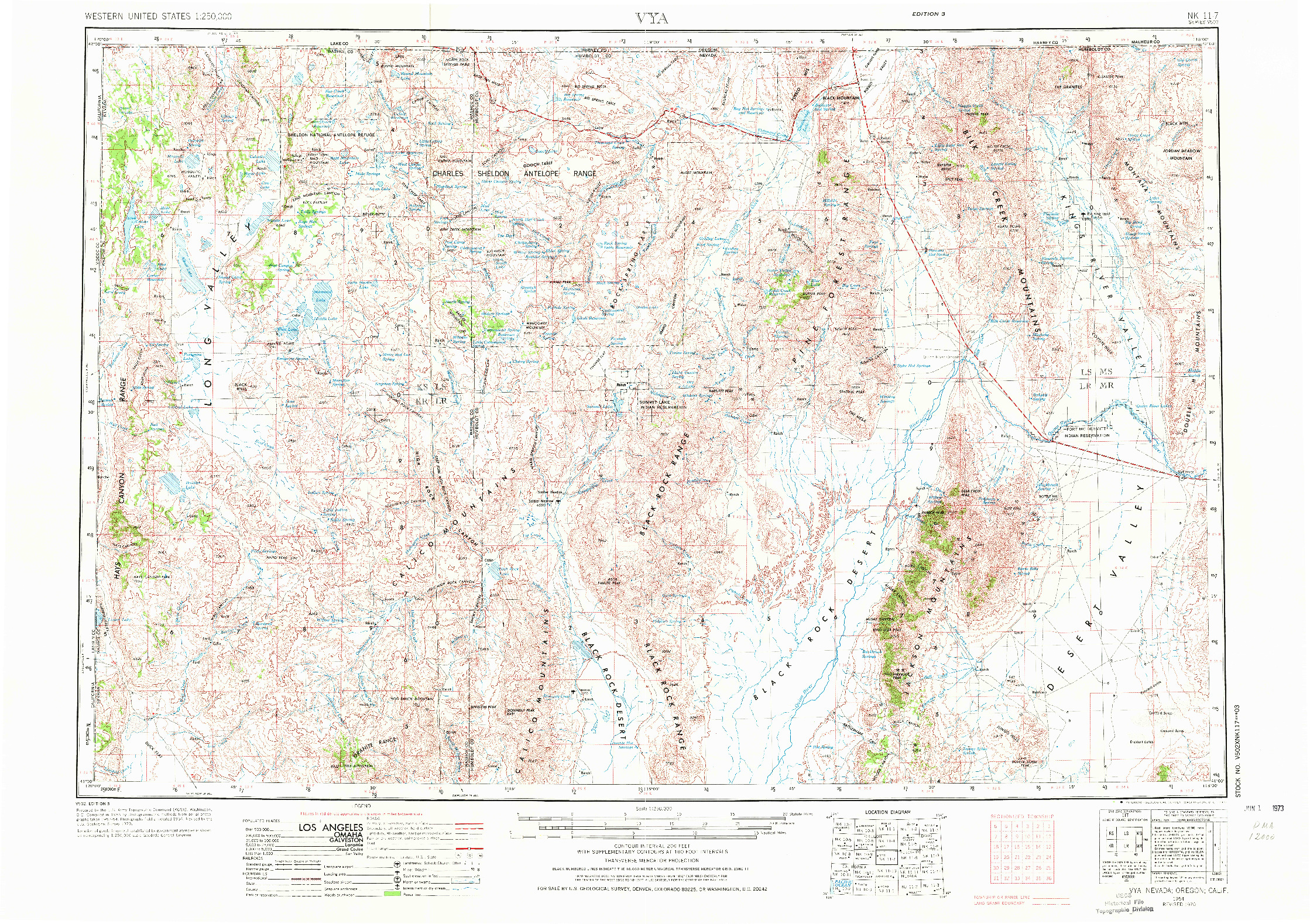 USGS 1:250000-SCALE QUADRANGLE FOR VYA, NV 1954