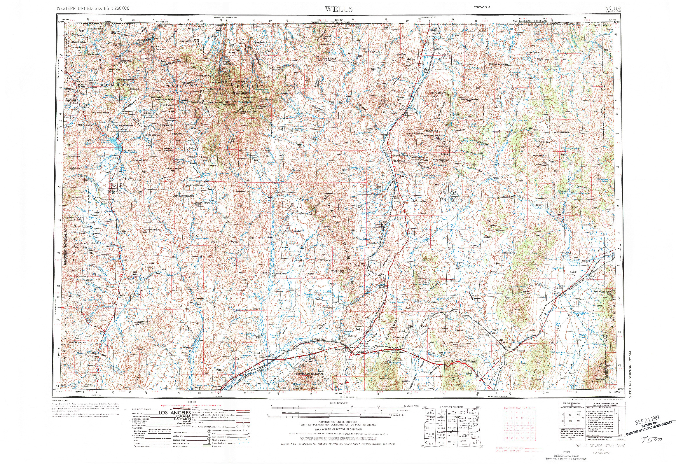 USGS 1:250000-SCALE QUADRANGLE FOR WELLS, NV 1955
