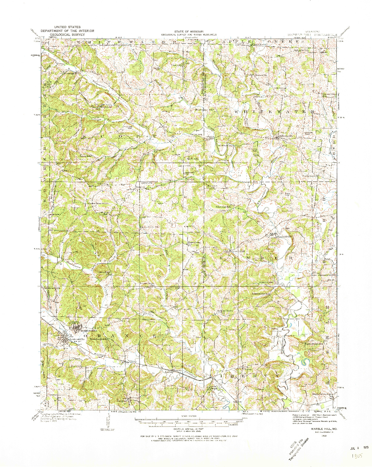 USGS 1:62500-SCALE QUADRANGLE FOR MARBLE HILL, MO 1933