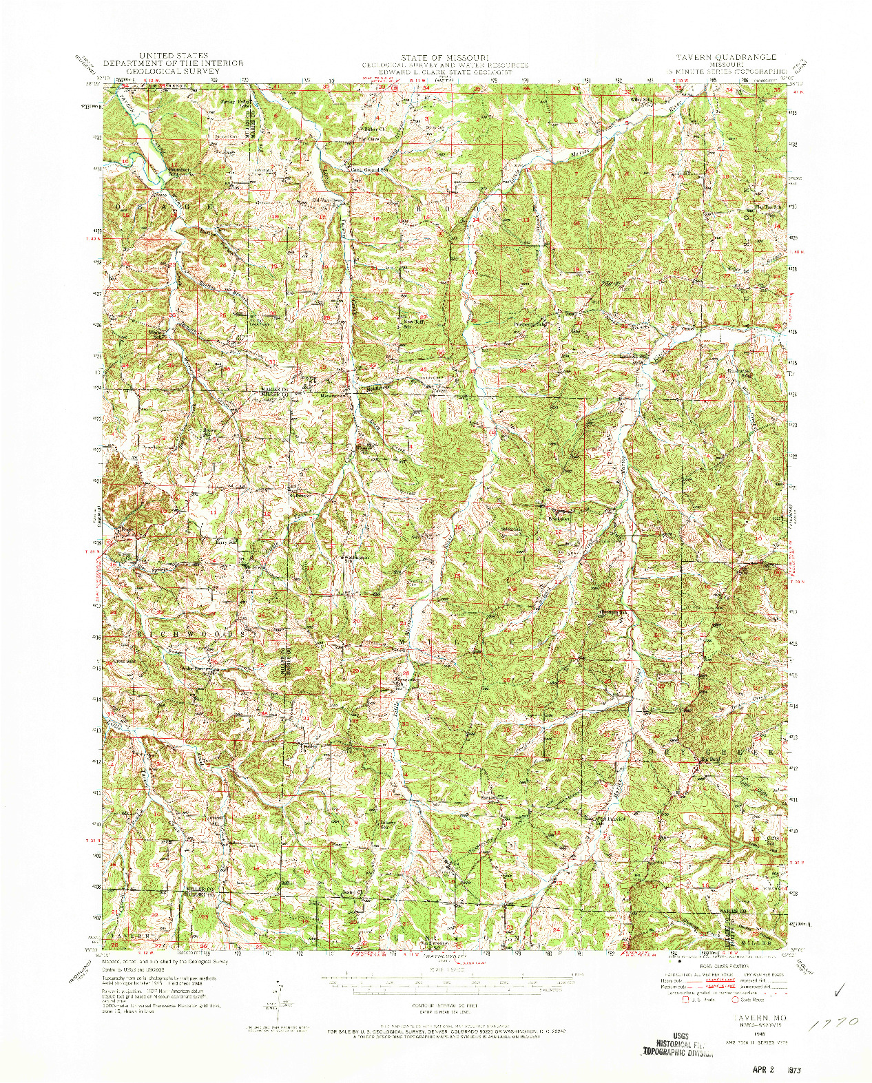 USGS 1:62500-SCALE QUADRANGLE FOR TAVERN, MO 1948