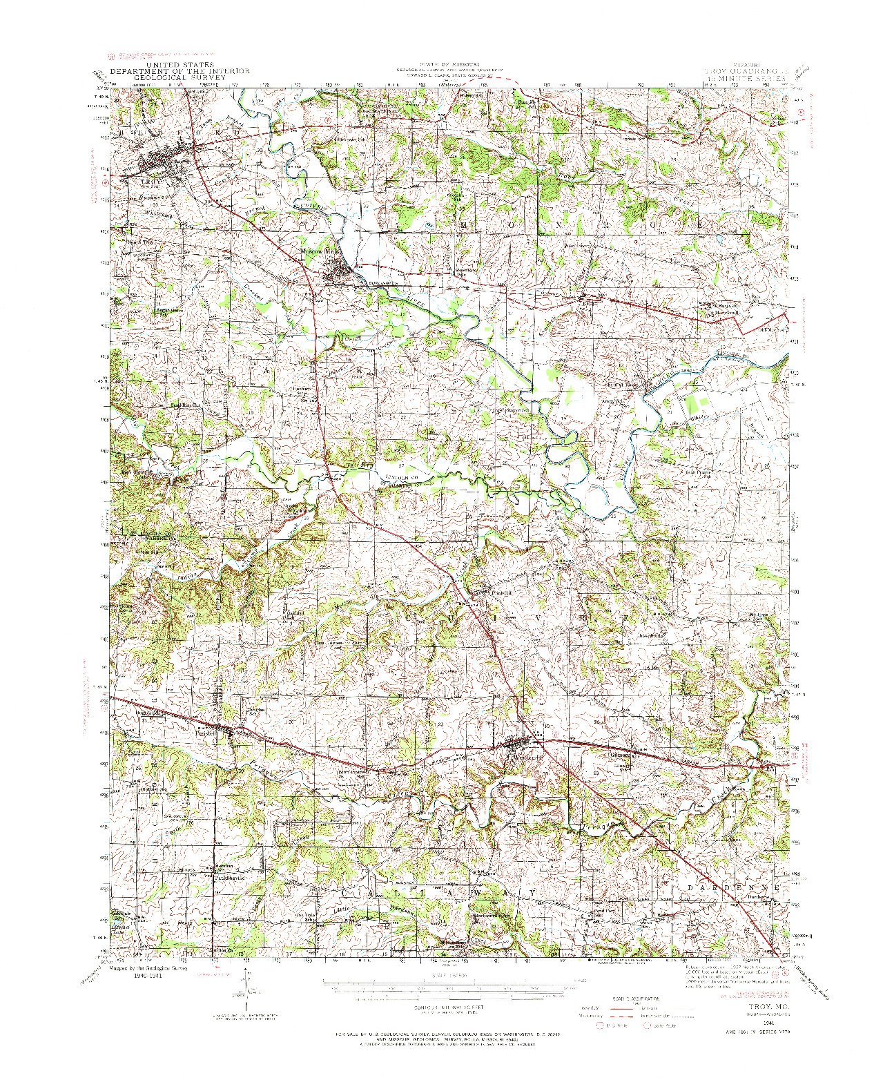 USGS 1:62500-SCALE QUADRANGLE FOR TROY, MO 1941