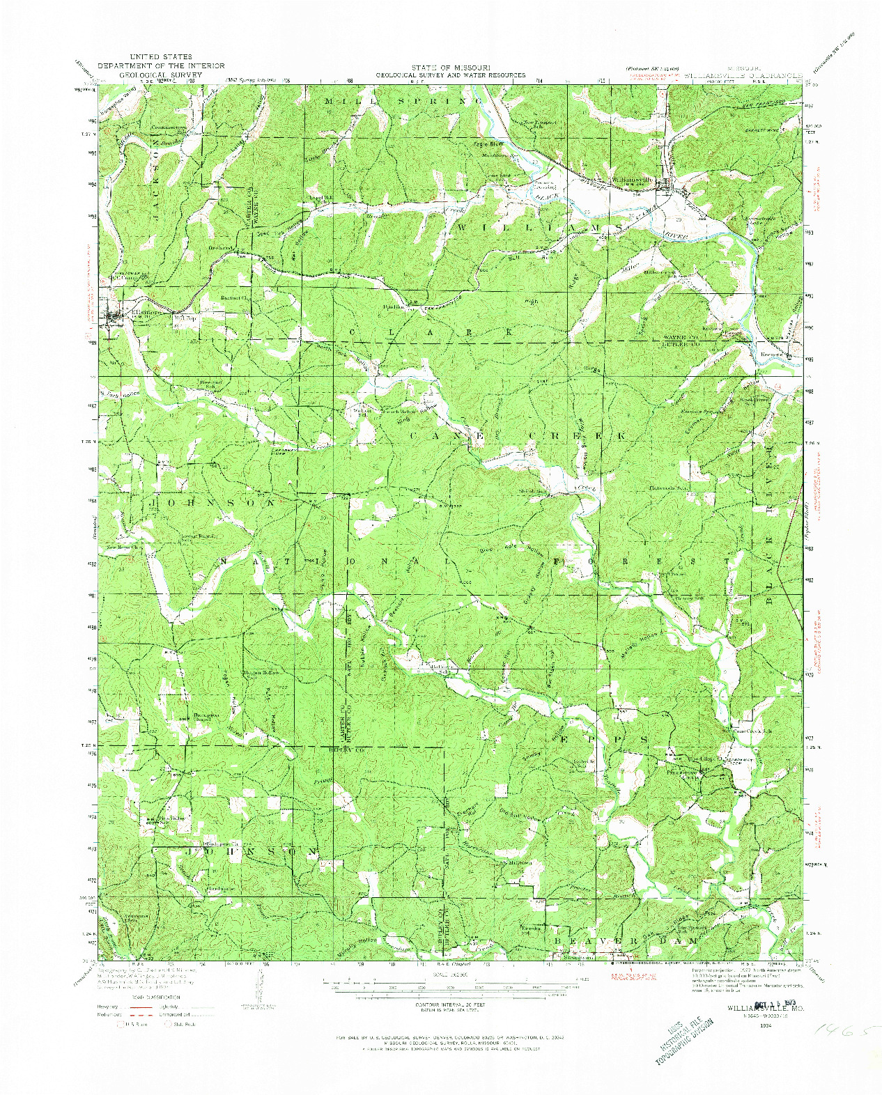 USGS 1:62500-SCALE QUADRANGLE FOR WILLIAMSVILLE, MO 1934