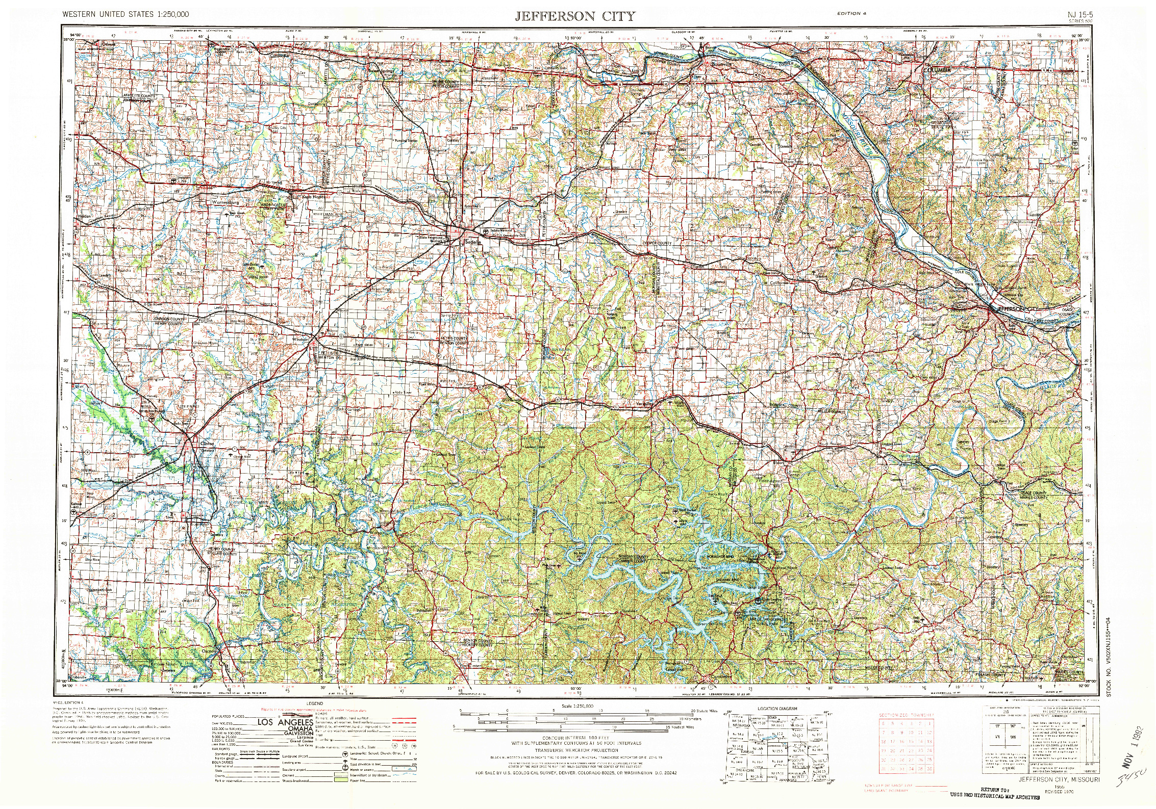 USGS 1:250000-SCALE QUADRANGLE FOR JEFFERSON CITY, MO 1955