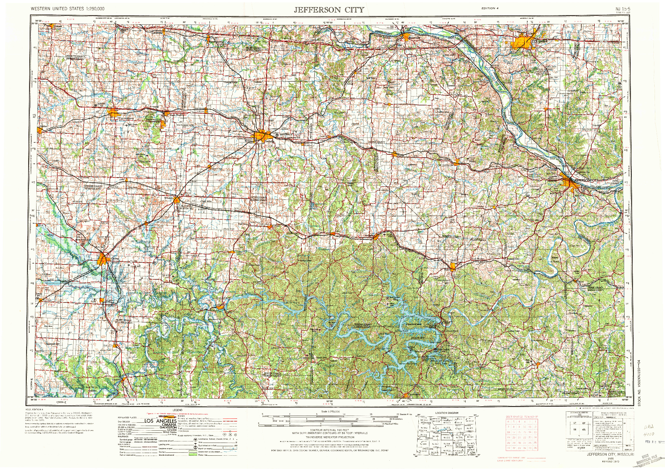 USGS 1:250000-SCALE QUADRANGLE FOR JEFFERSON CITY, MO 1955