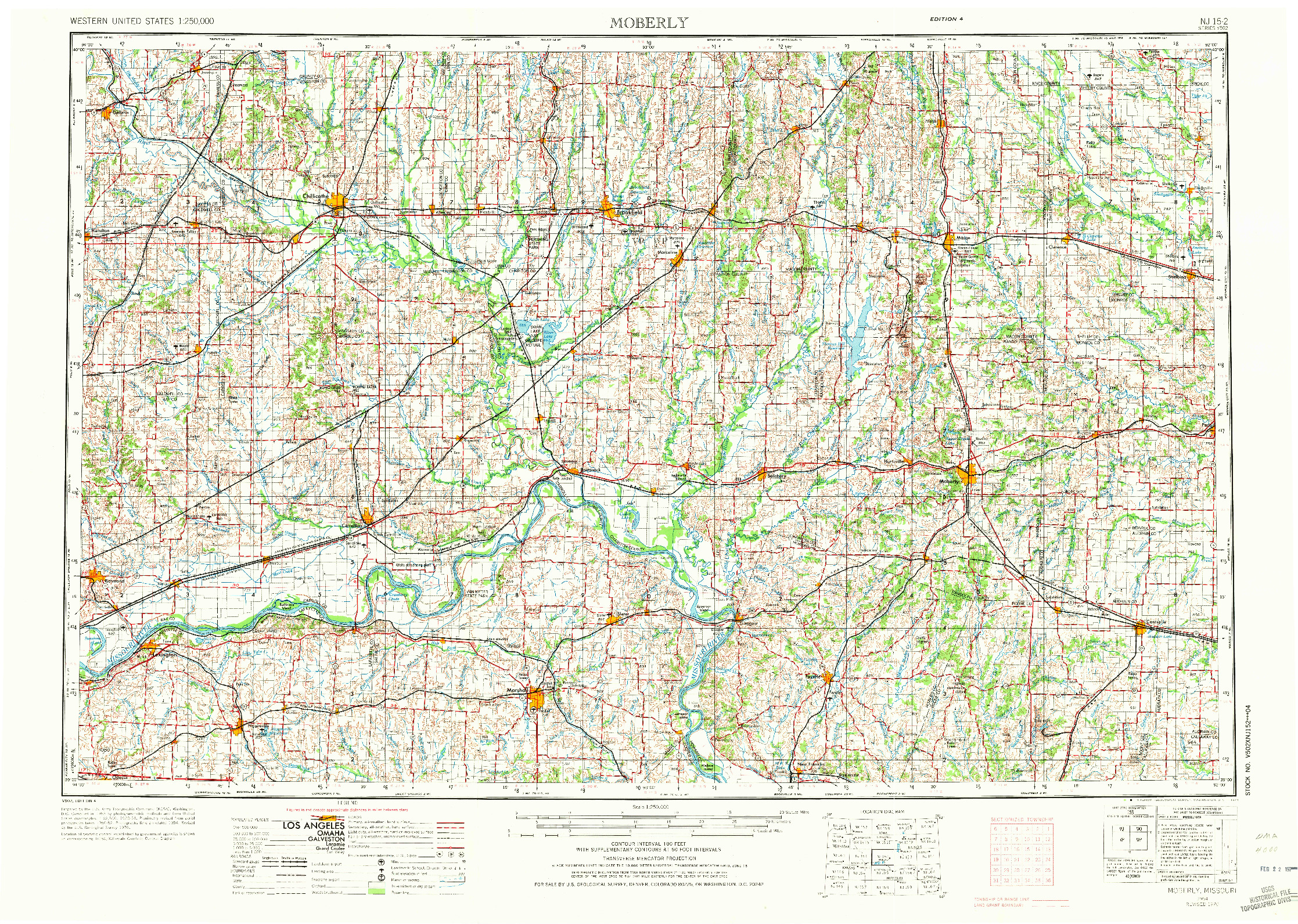 USGS 1:250000-SCALE QUADRANGLE FOR MOBERLY, MO 1954