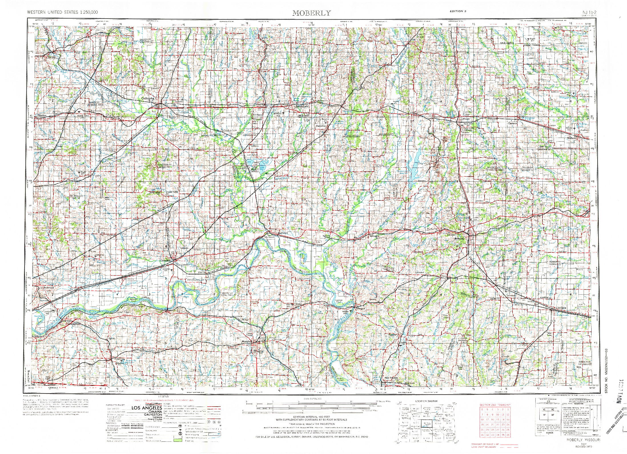 USGS 1:250000-SCALE QUADRANGLE FOR MOBERLY, MO 1954