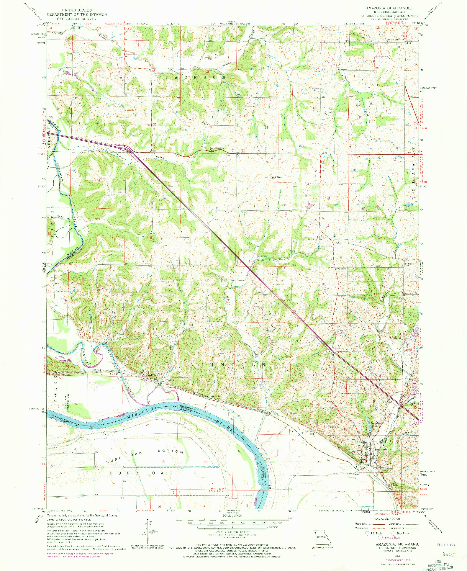 USGS 1:24000-SCALE QUADRANGLE FOR AMAZONIA, MO 1961
