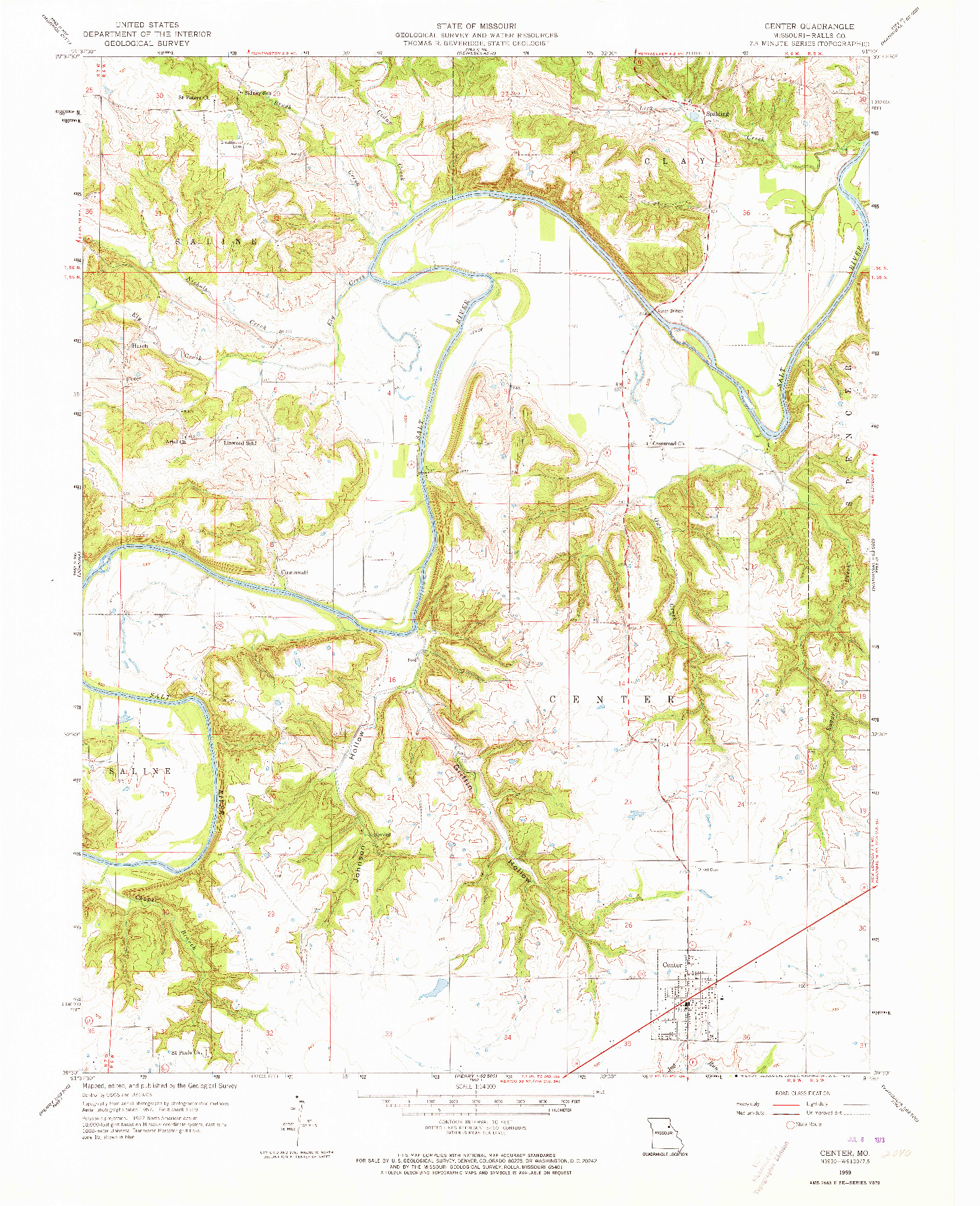 USGS 1:24000-SCALE QUADRANGLE FOR CENTER, MO 1959