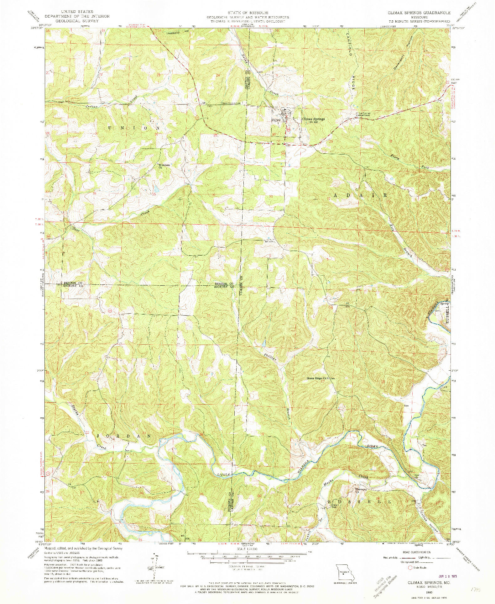 USGS 1:24000-SCALE QUADRANGLE FOR CLIMAX SPRINGS, MO 1960