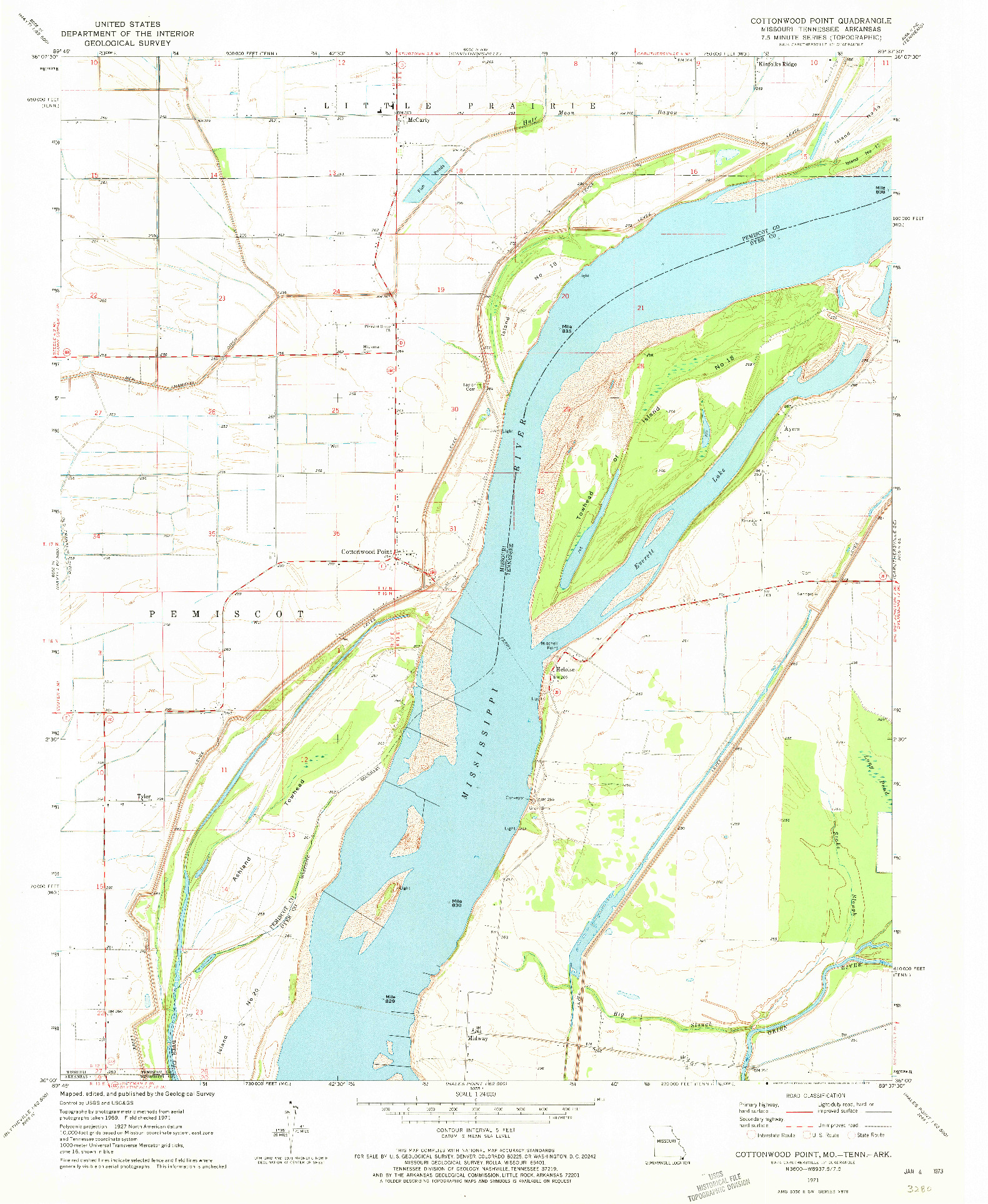 USGS 1:24000-SCALE QUADRANGLE FOR COTTONWOOD POINT, MO 1971