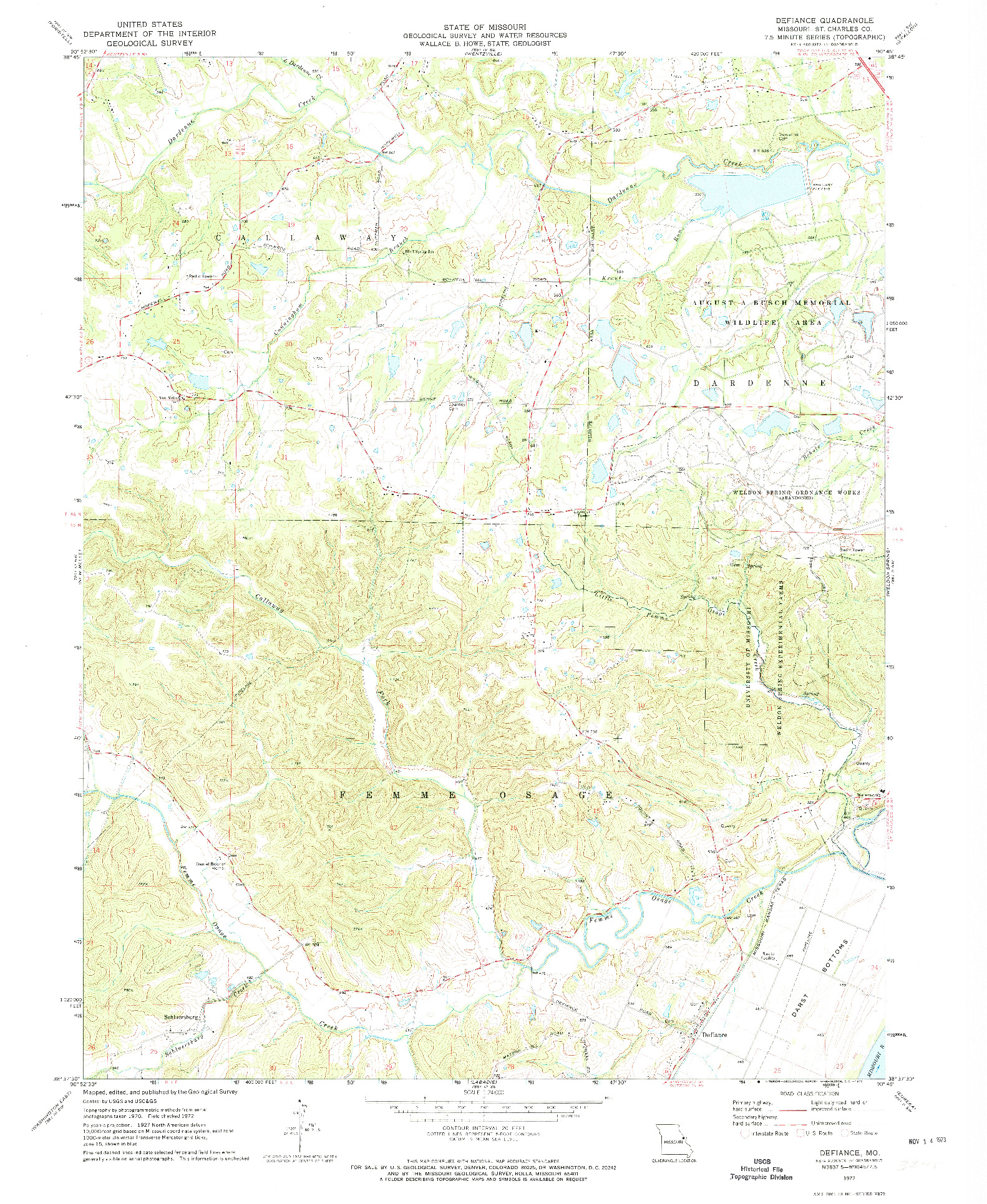 USGS 1:24000-SCALE QUADRANGLE FOR DEFIANCE, MO 1972