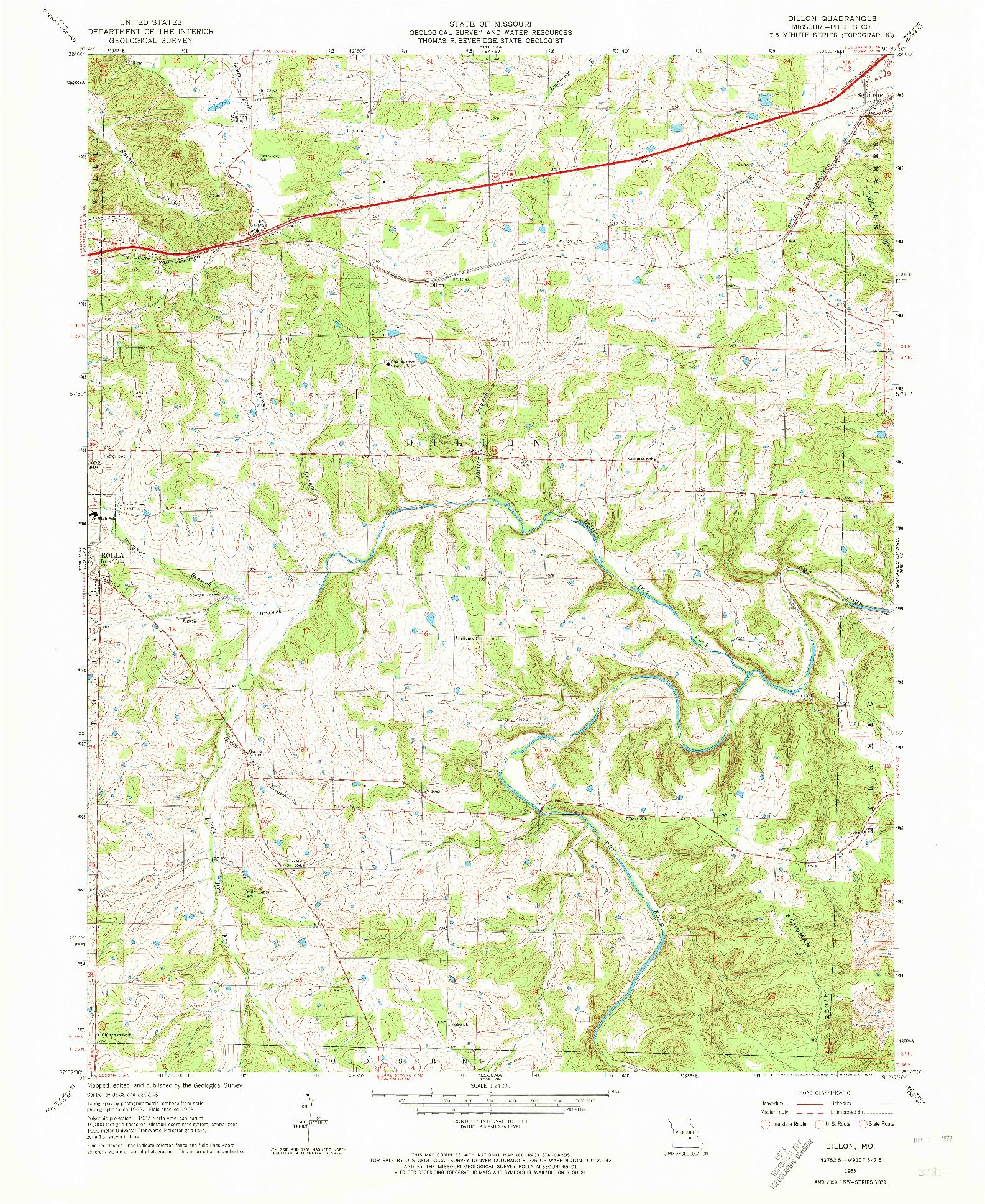 USGS 1:24000-SCALE QUADRANGLE FOR DILLON, MO 1963