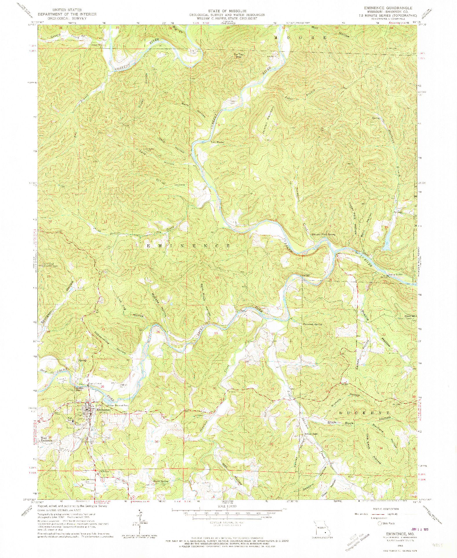 USGS 1:24000-SCALE QUADRANGLE FOR EMINENCE, MO 1965