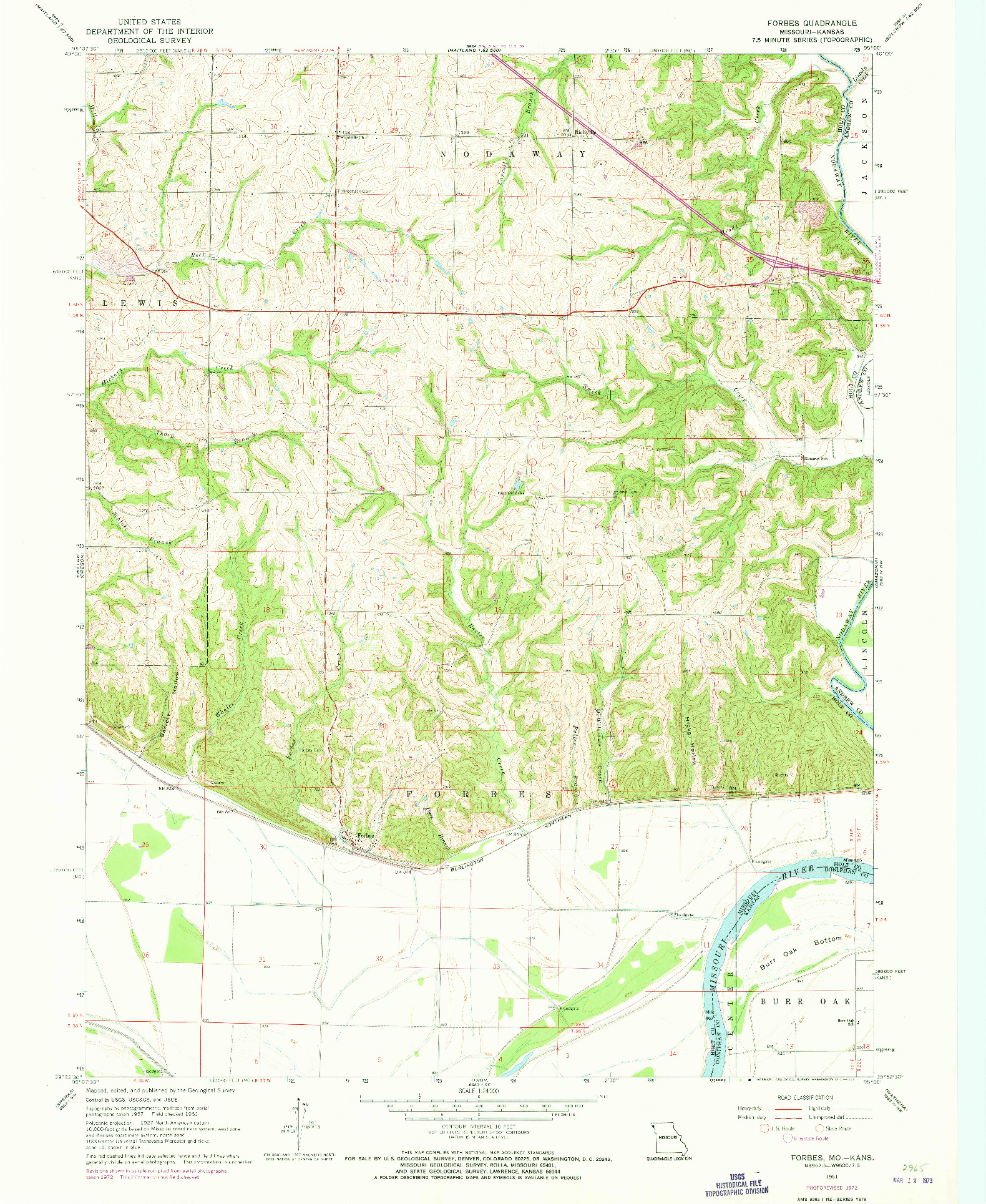 USGS 1:24000-SCALE QUADRANGLE FOR FORBES, MO 1961