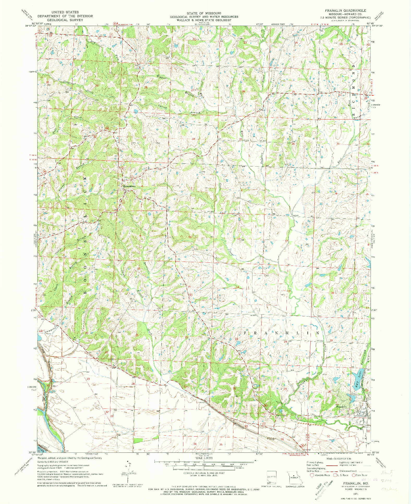 USGS 1:24000-SCALE QUADRANGLE FOR FRANKLIN, MO 1971