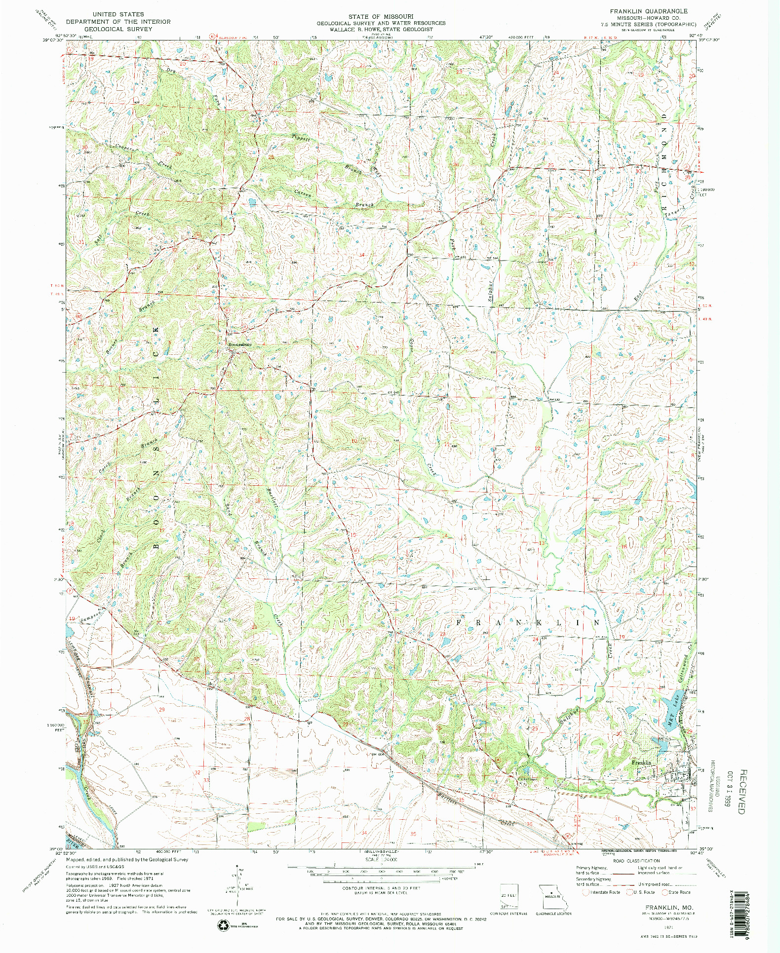 USGS 1:24000-SCALE QUADRANGLE FOR FRANKLIN, MO 1971