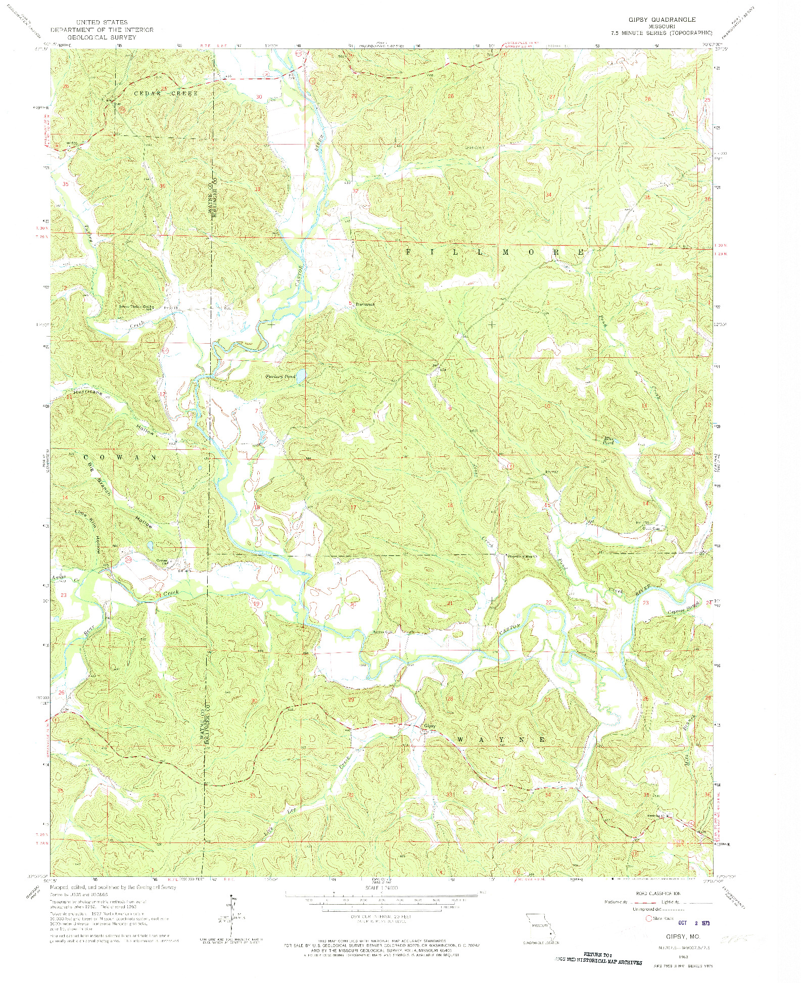 USGS 1:24000-SCALE QUADRANGLE FOR GIPSY, MO 1963