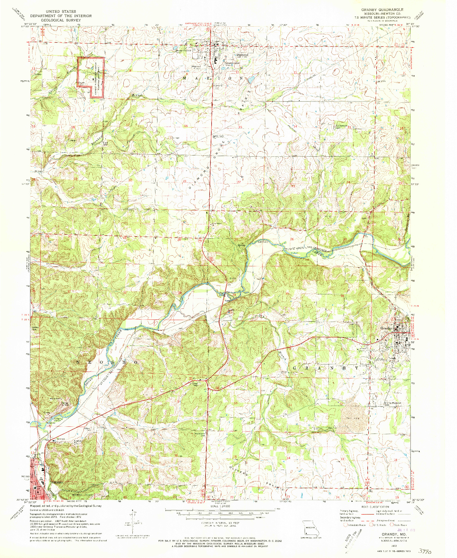 USGS 1:24000-SCALE QUADRANGLE FOR GRANBY, MO 1972