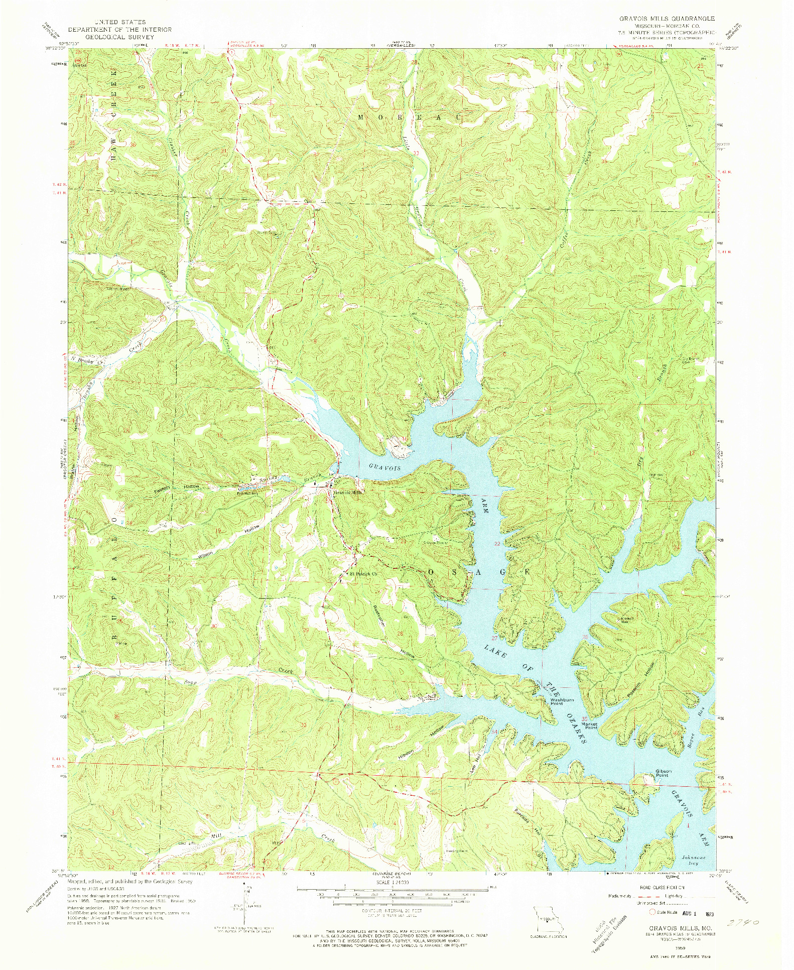 USGS 1:24000-SCALE QUADRANGLE FOR GRAVOIS MILLS, MO 1959