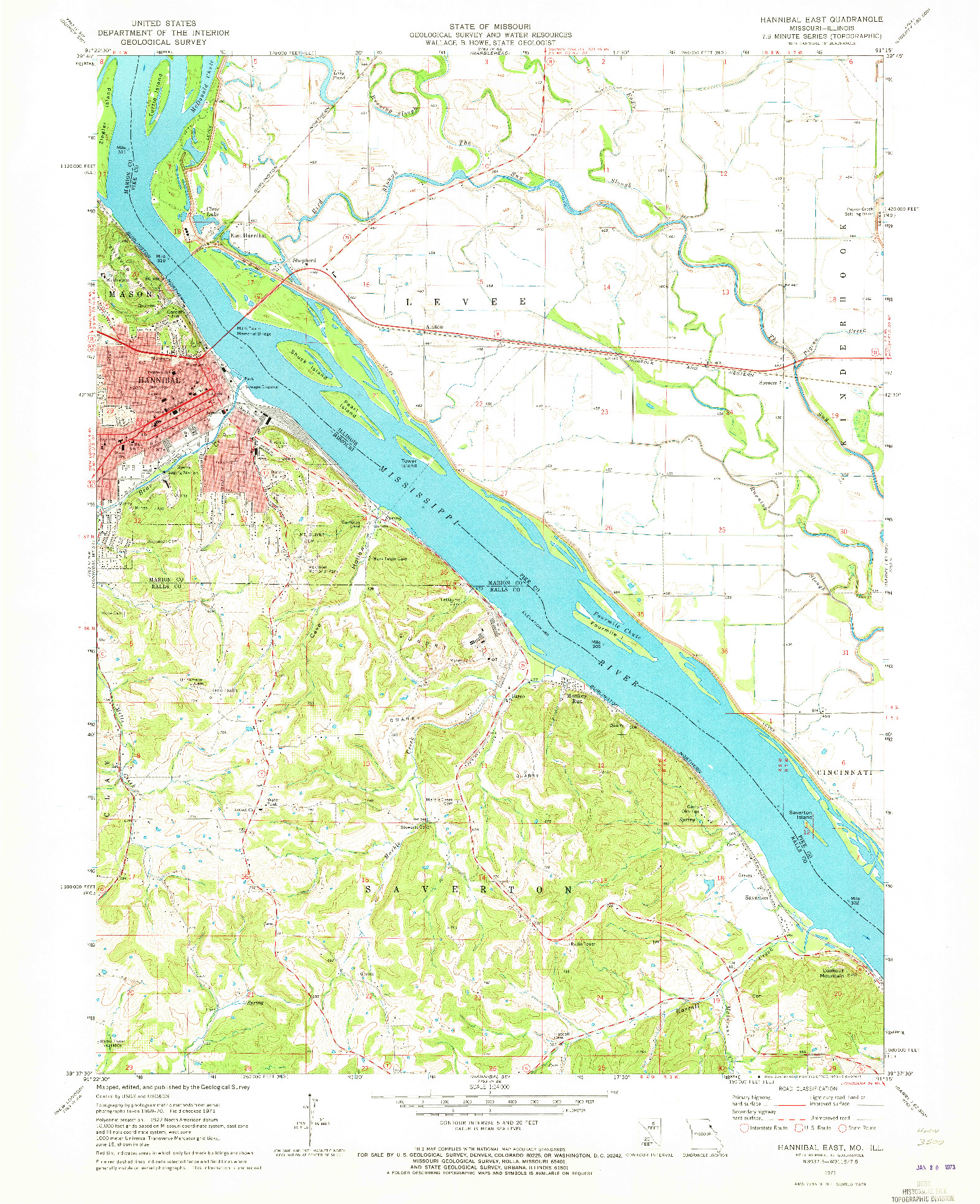 USGS 1:24000-SCALE QUADRANGLE FOR HANNIBAL EAST, MO 1971