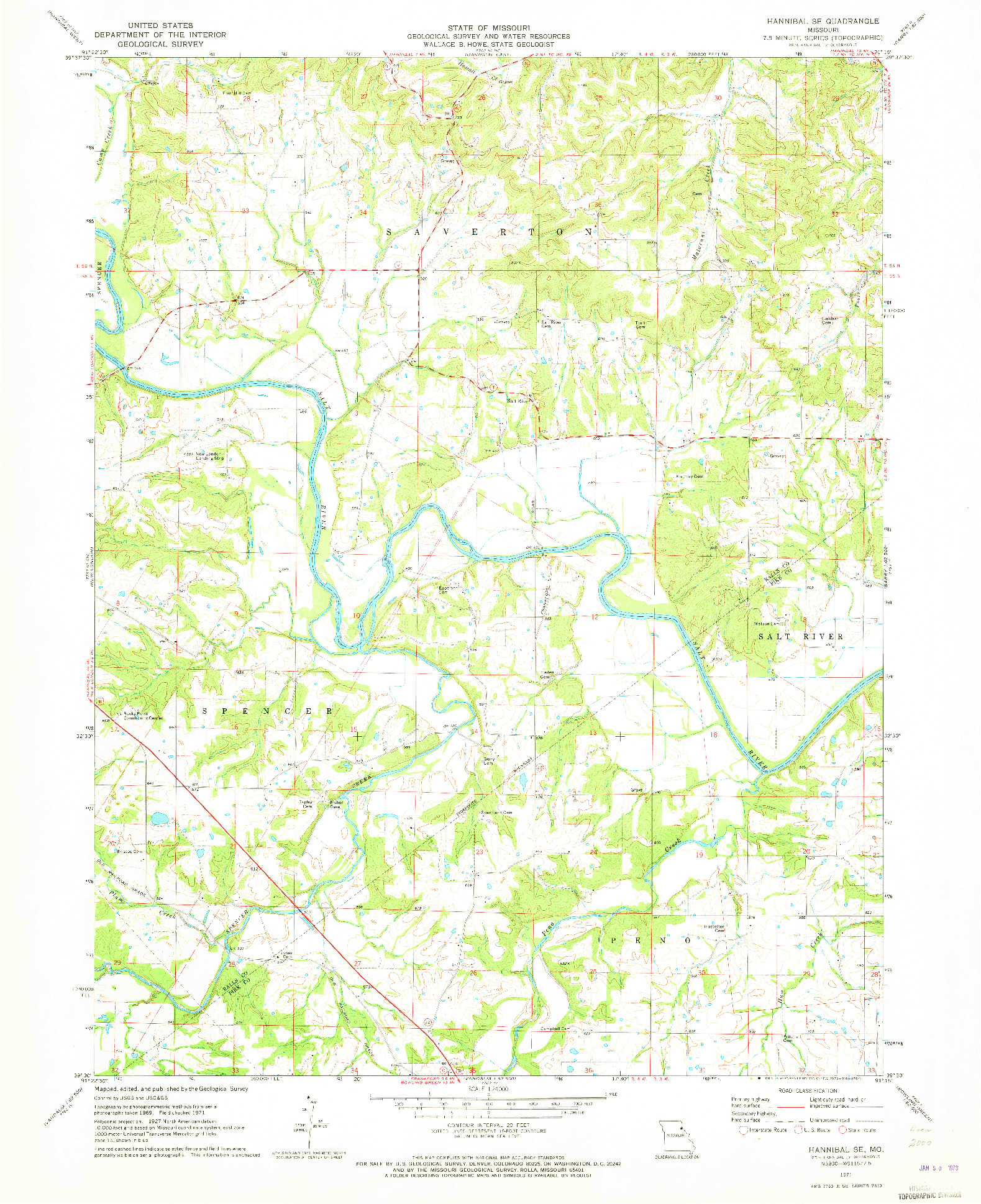 USGS 1:24000-SCALE QUADRANGLE FOR HANNIBAL SE, MO 1971