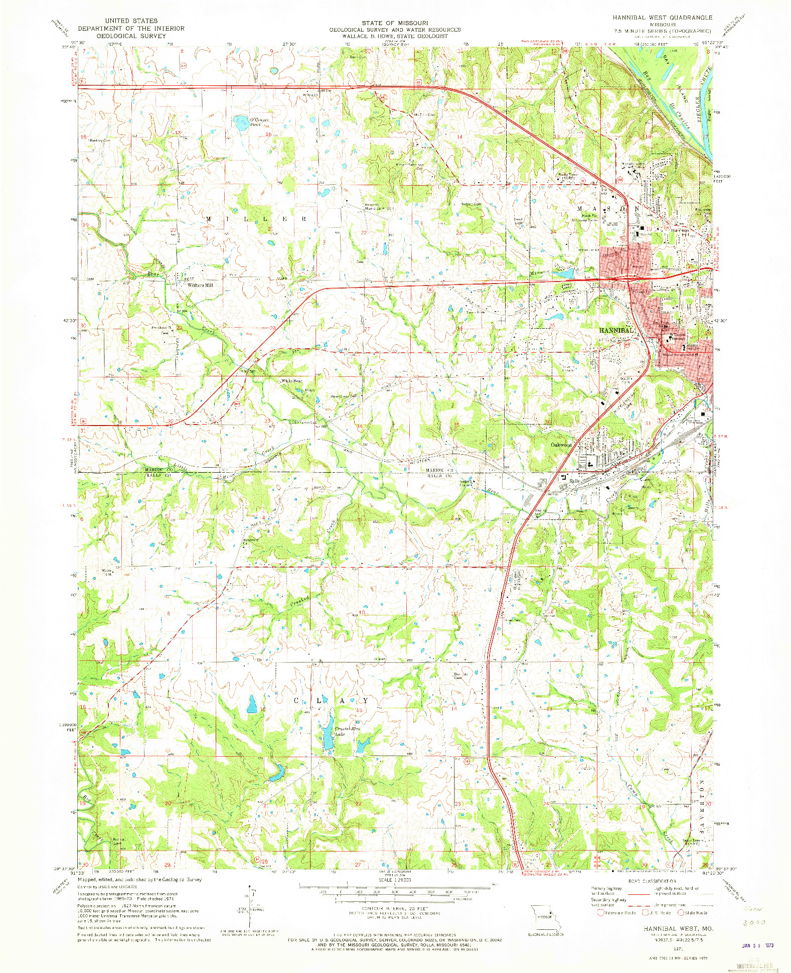 USGS 1:24000-SCALE QUADRANGLE FOR HANNIBAL WEST, MO 1971