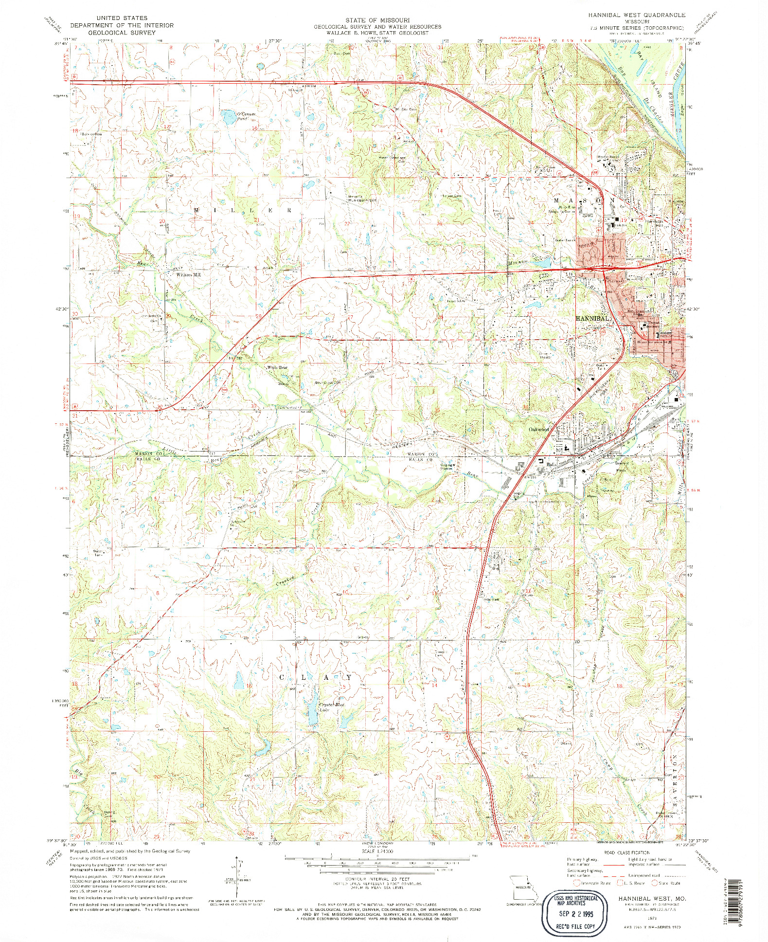 USGS 1:24000-SCALE QUADRANGLE FOR HANNIBAL WEST, MO 1971