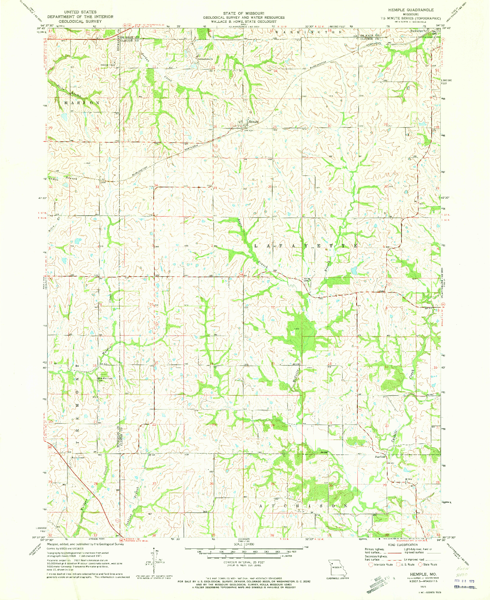 USGS 1:24000-SCALE QUADRANGLE FOR HEMPLE, MO 1971