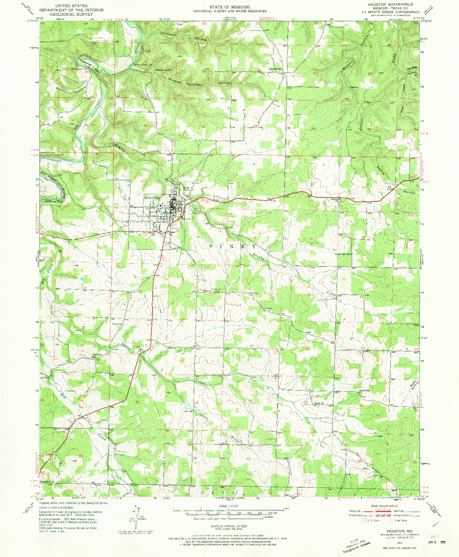USGS 1:24000-SCALE QUADRANGLE FOR HOUSTON, MO 1951