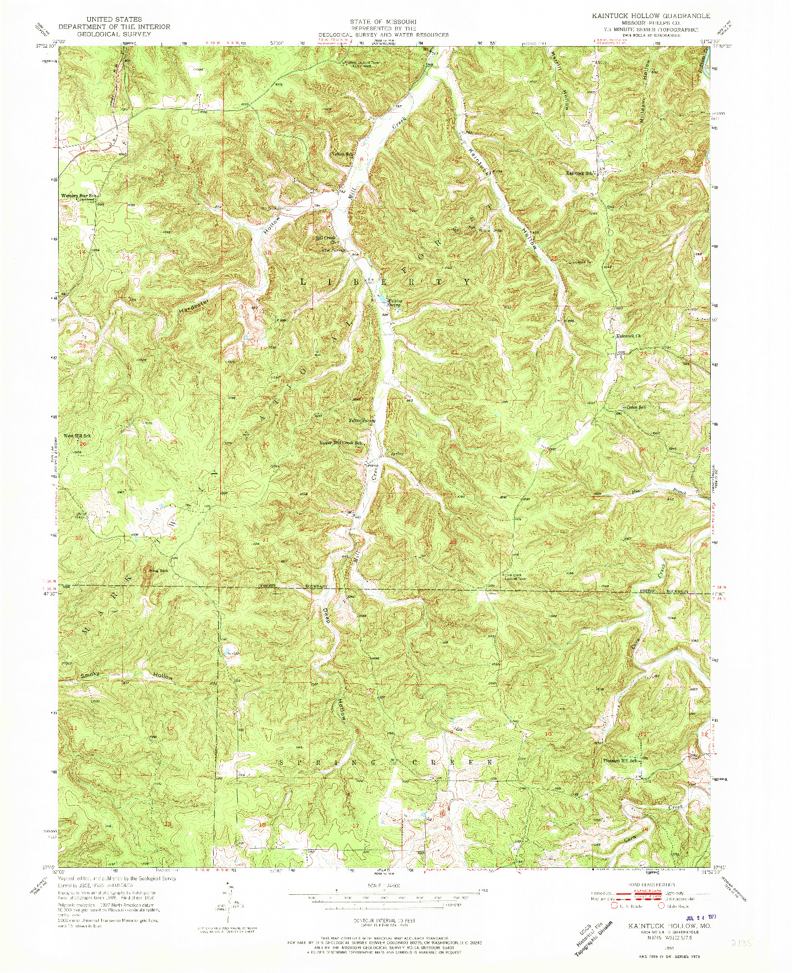 USGS 1:24000-SCALE QUADRANGLE FOR KAINTUCK HOLLOW, MO 1950