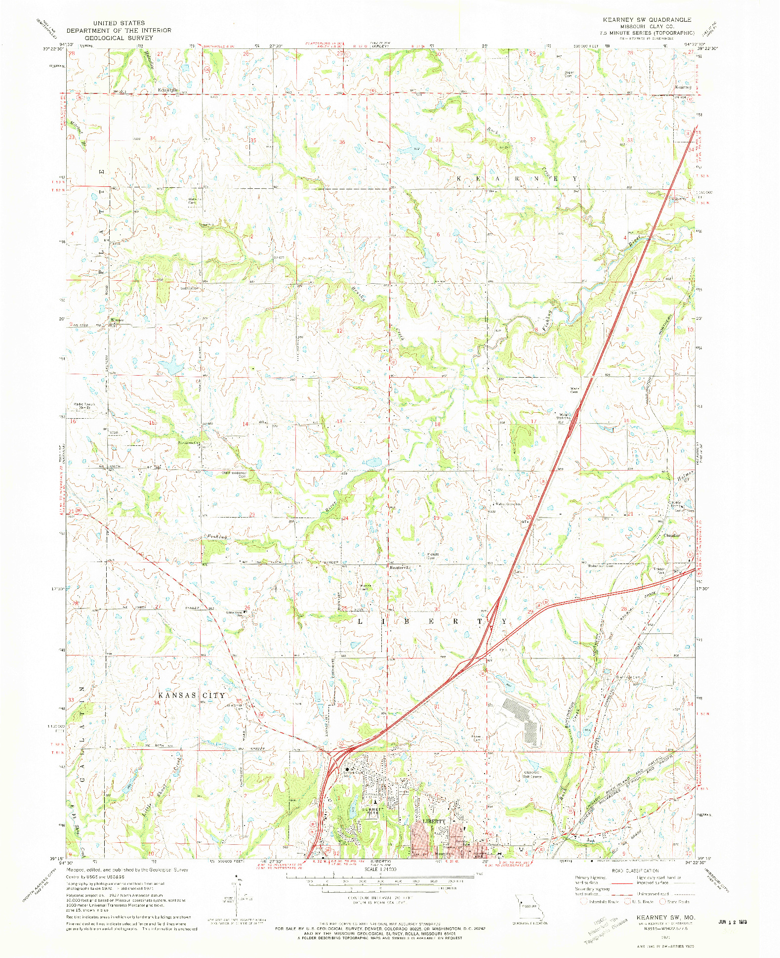 USGS 1:24000-SCALE QUADRANGLE FOR KEARNEY SW, MO 1971