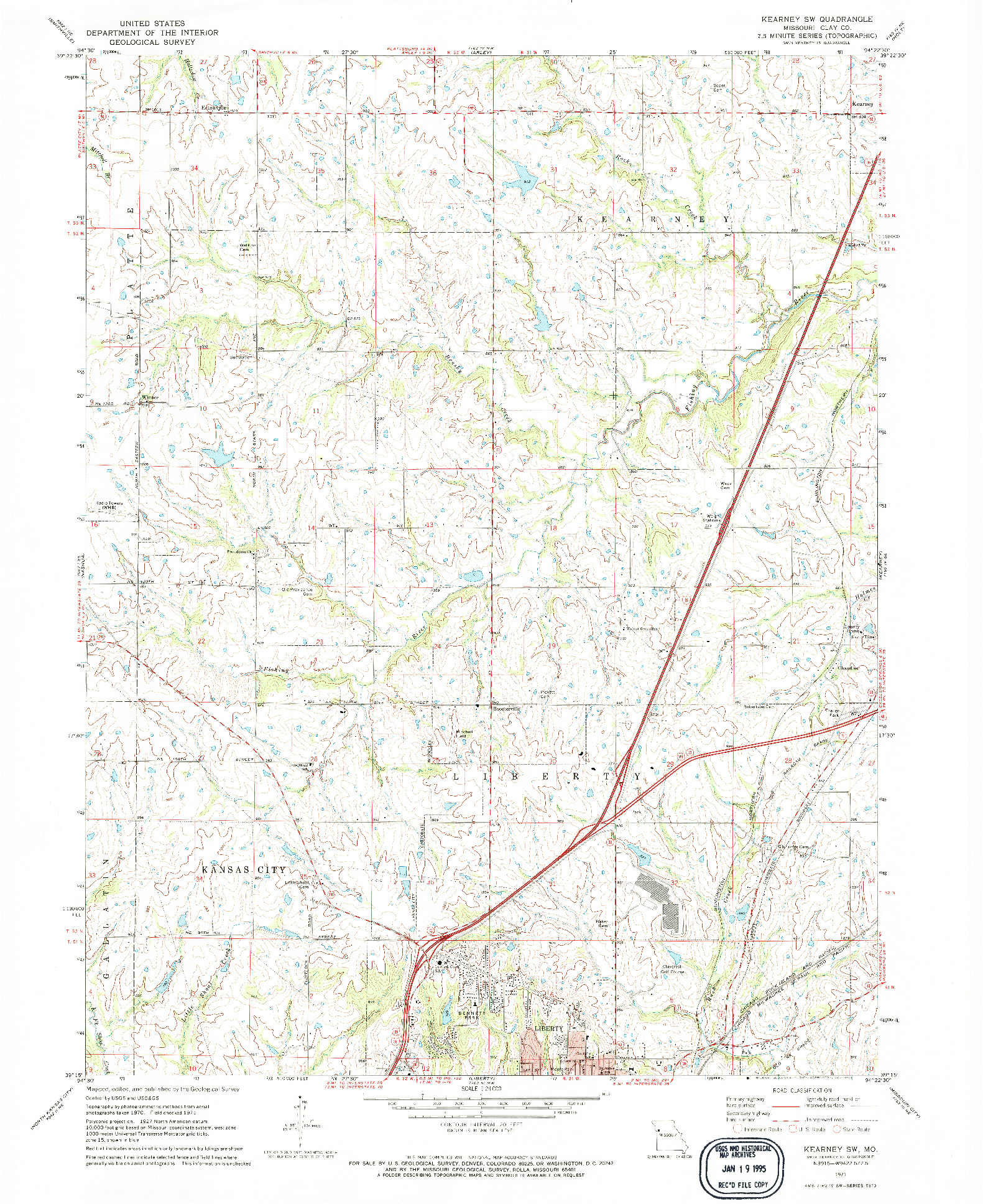 USGS 1:24000-SCALE QUADRANGLE FOR KEARNEY SW, MO 1971