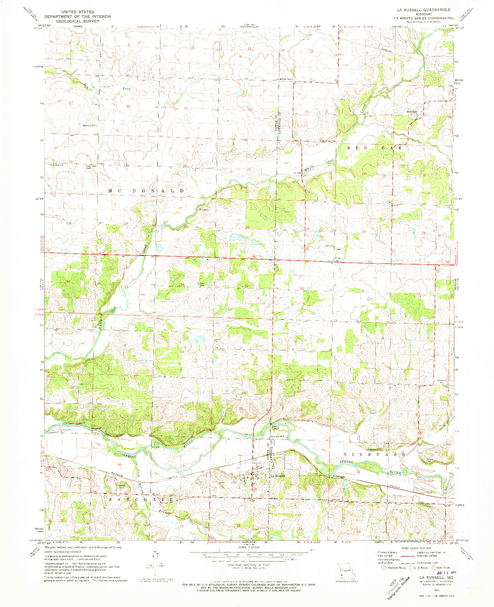 USGS 1:24000-SCALE QUADRANGLE FOR LA RUSSELL, MO 1971