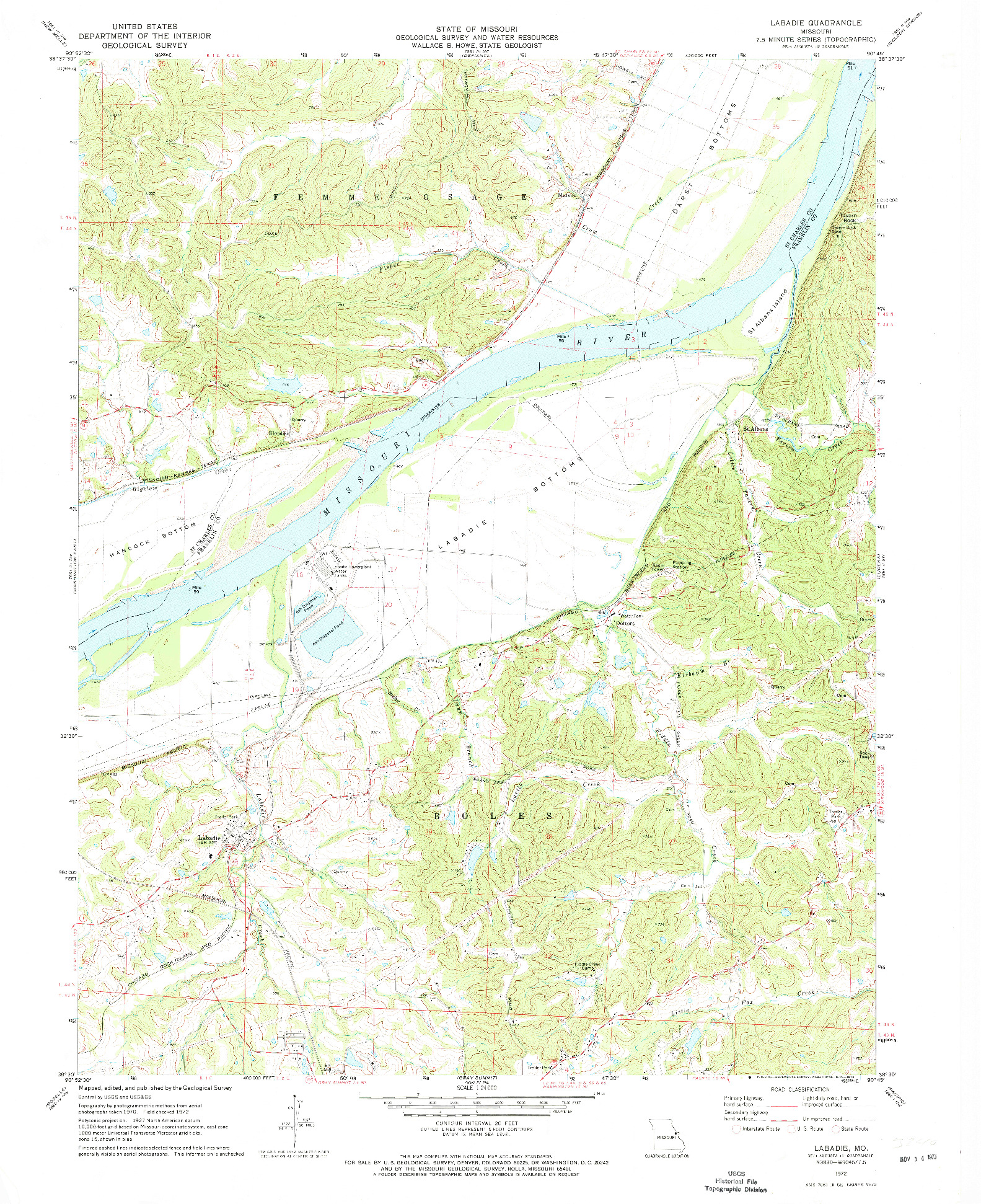 USGS 1:24000-SCALE QUADRANGLE FOR LABADIE, MO 1972