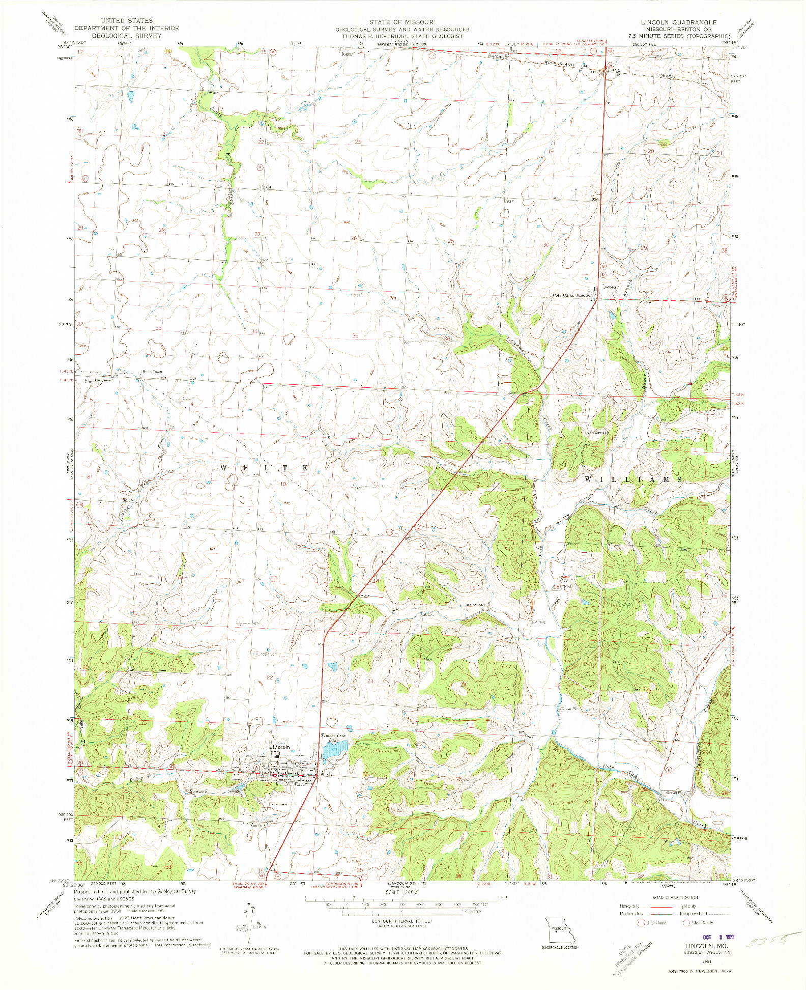 USGS 1:24000-SCALE QUADRANGLE FOR LINCOLN, MO 1961