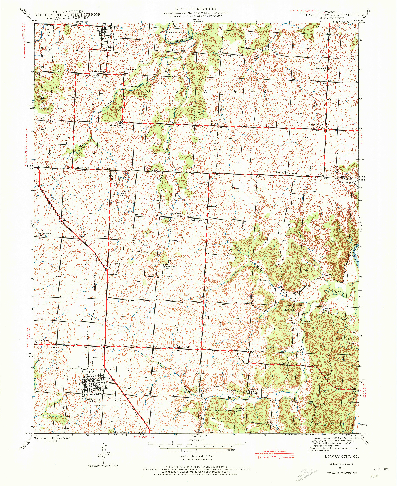 USGS 1:24000-SCALE QUADRANGLE FOR LOWRY CITY, MO 1941