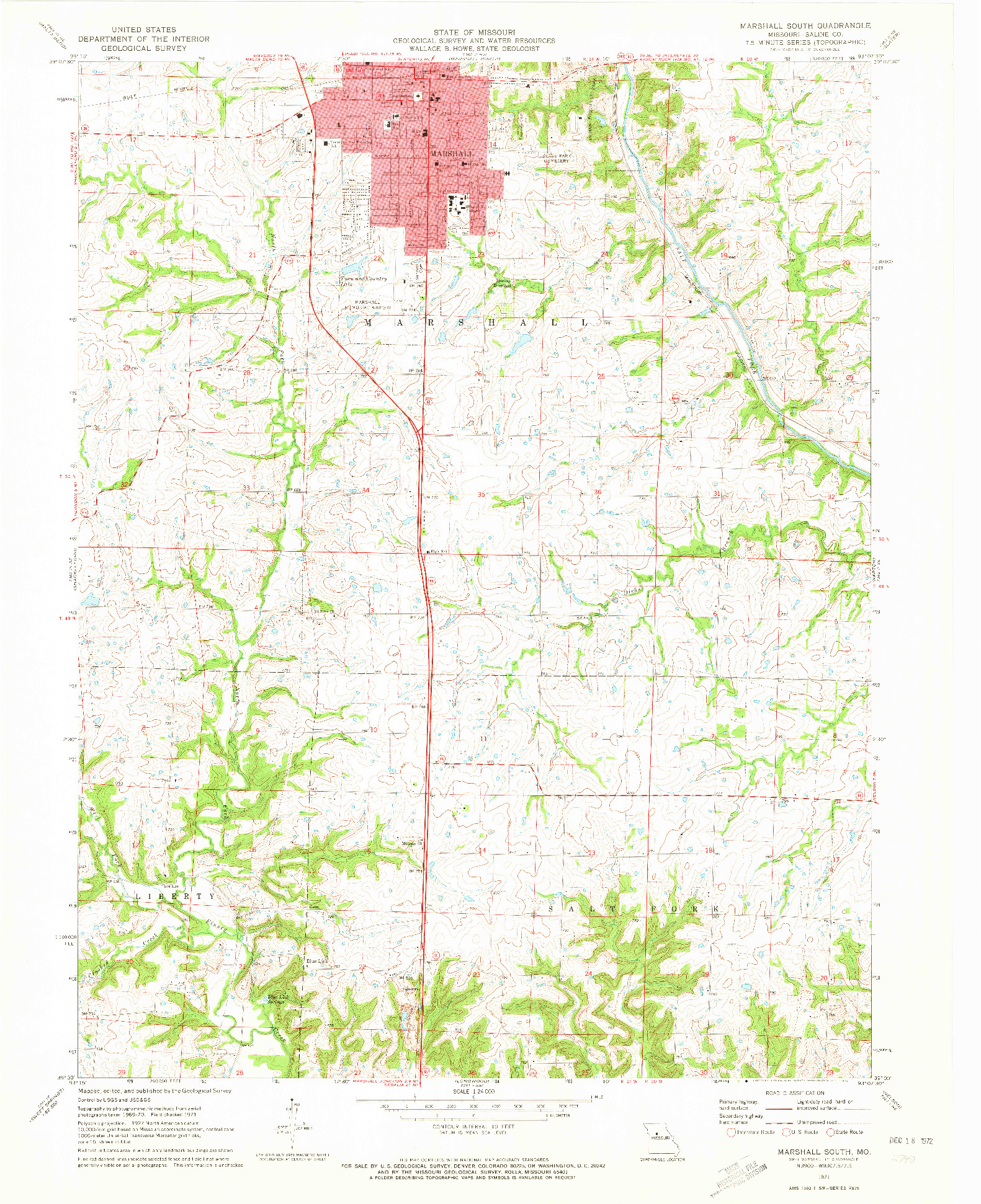 USGS 1:24000-SCALE QUADRANGLE FOR MARSHALL SOUTH, MO 1971