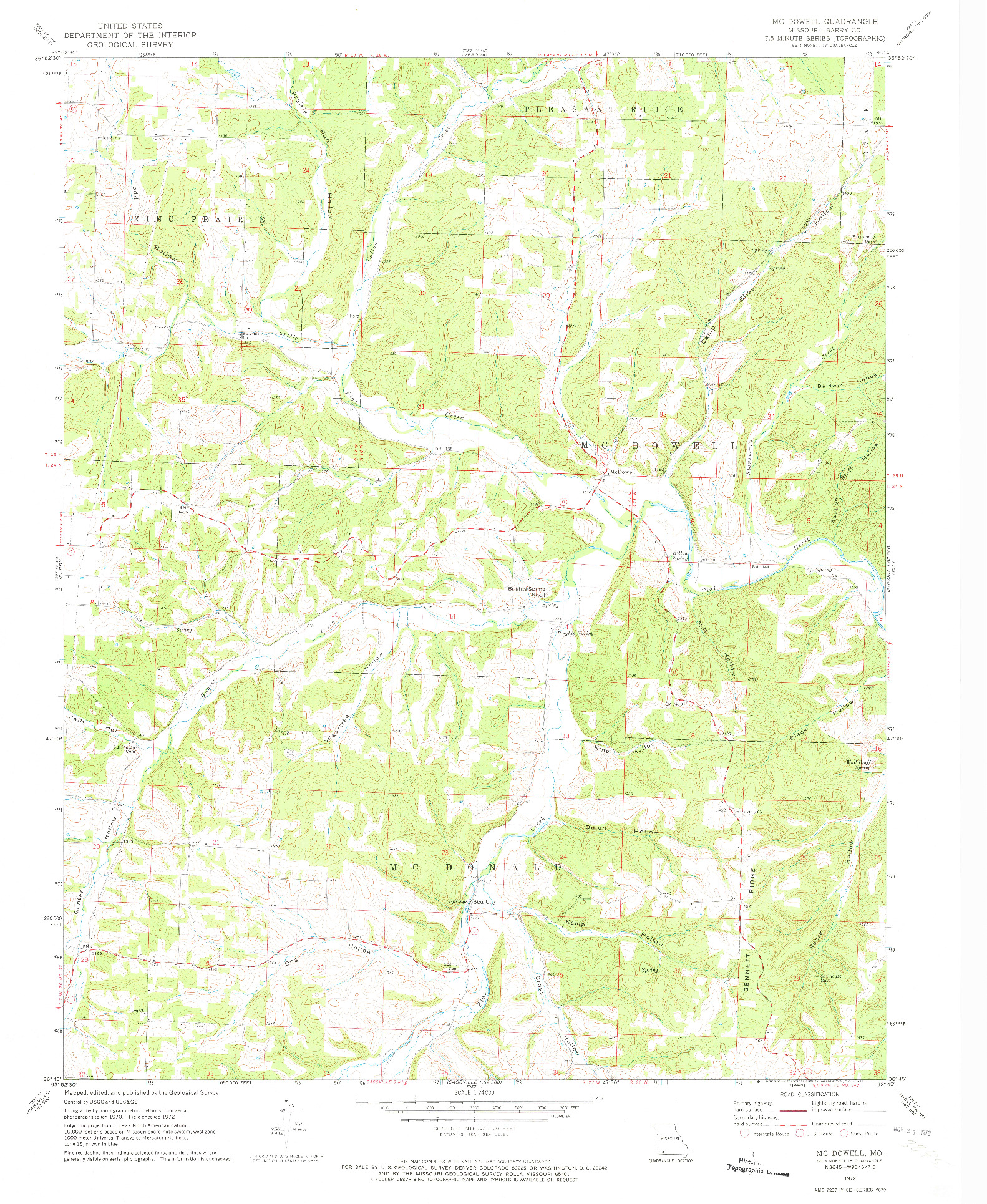 USGS 1:24000-SCALE QUADRANGLE FOR MCDOWELL, MO 1972
