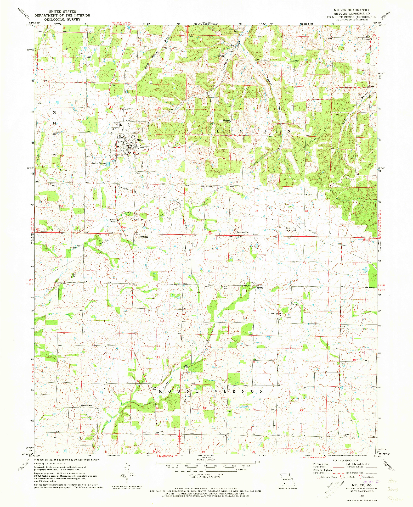USGS 1:24000-SCALE QUADRANGLE FOR MILLER, MO 1971