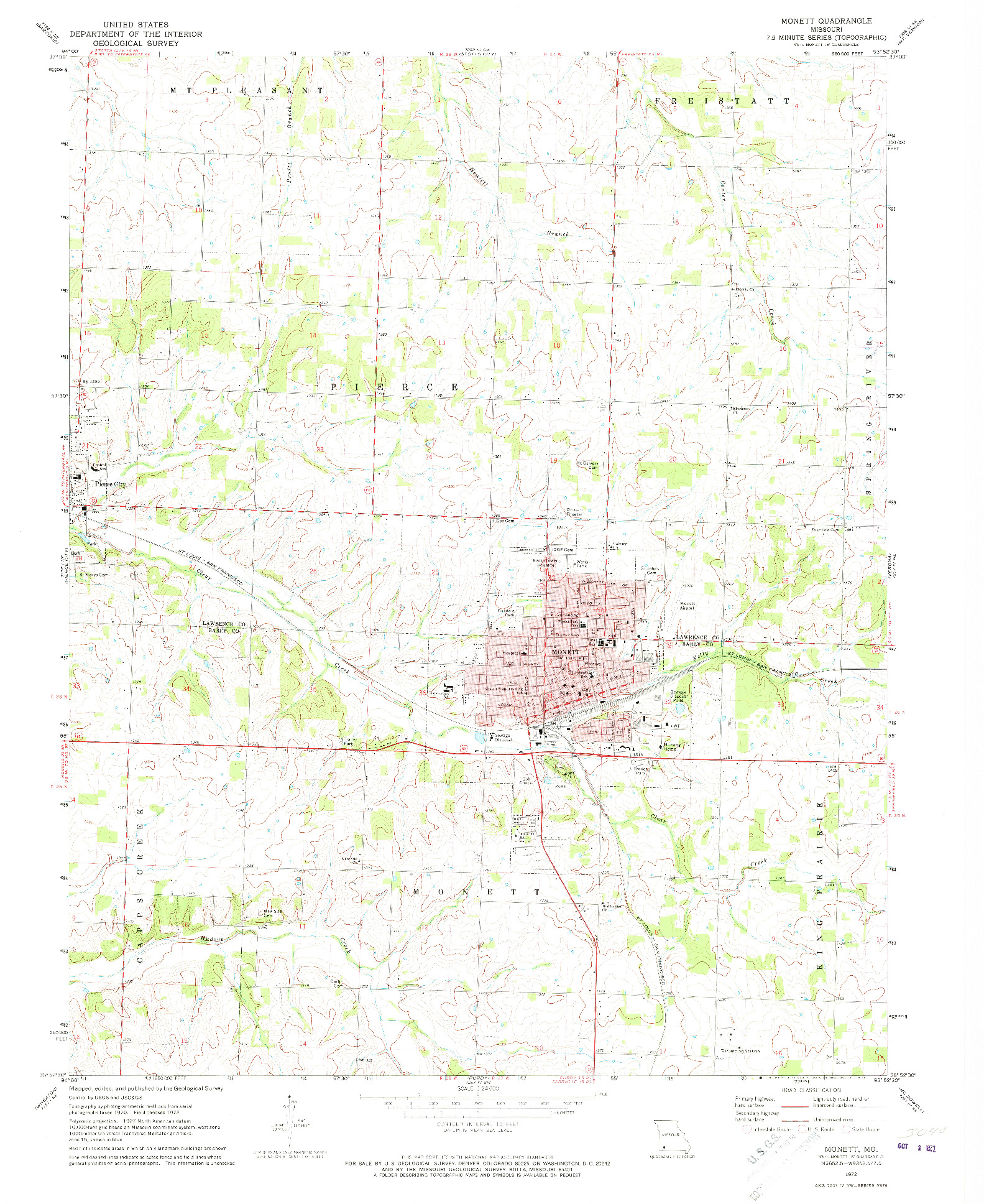 USGS 1:24000-SCALE QUADRANGLE FOR MONETT, MO 1972