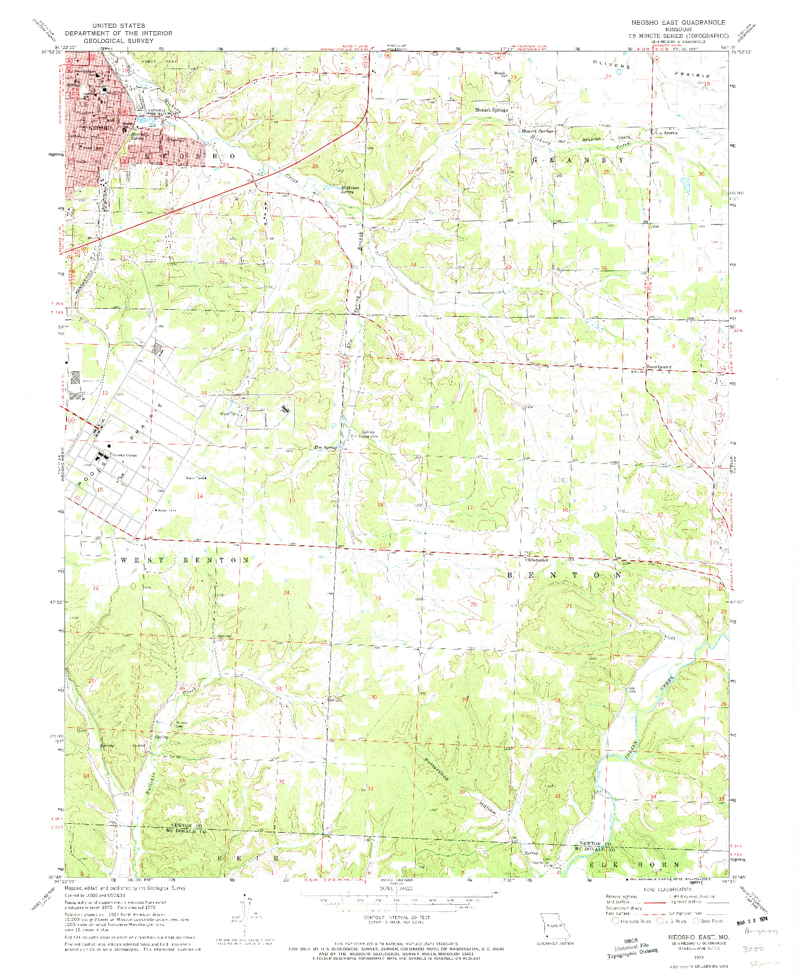 USGS 1:24000-SCALE QUADRANGLE FOR NEOSHO EAST, MO 1972